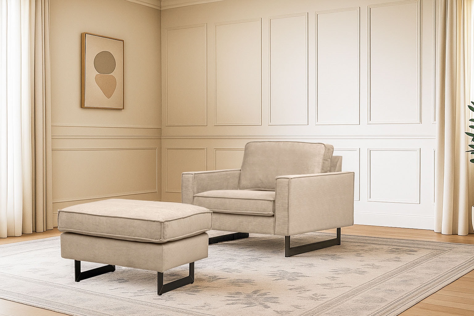 Places of Style Hocker »Pinto«, mit Keder, Metallfüßen und auch in Cord Bezug erhältlich
