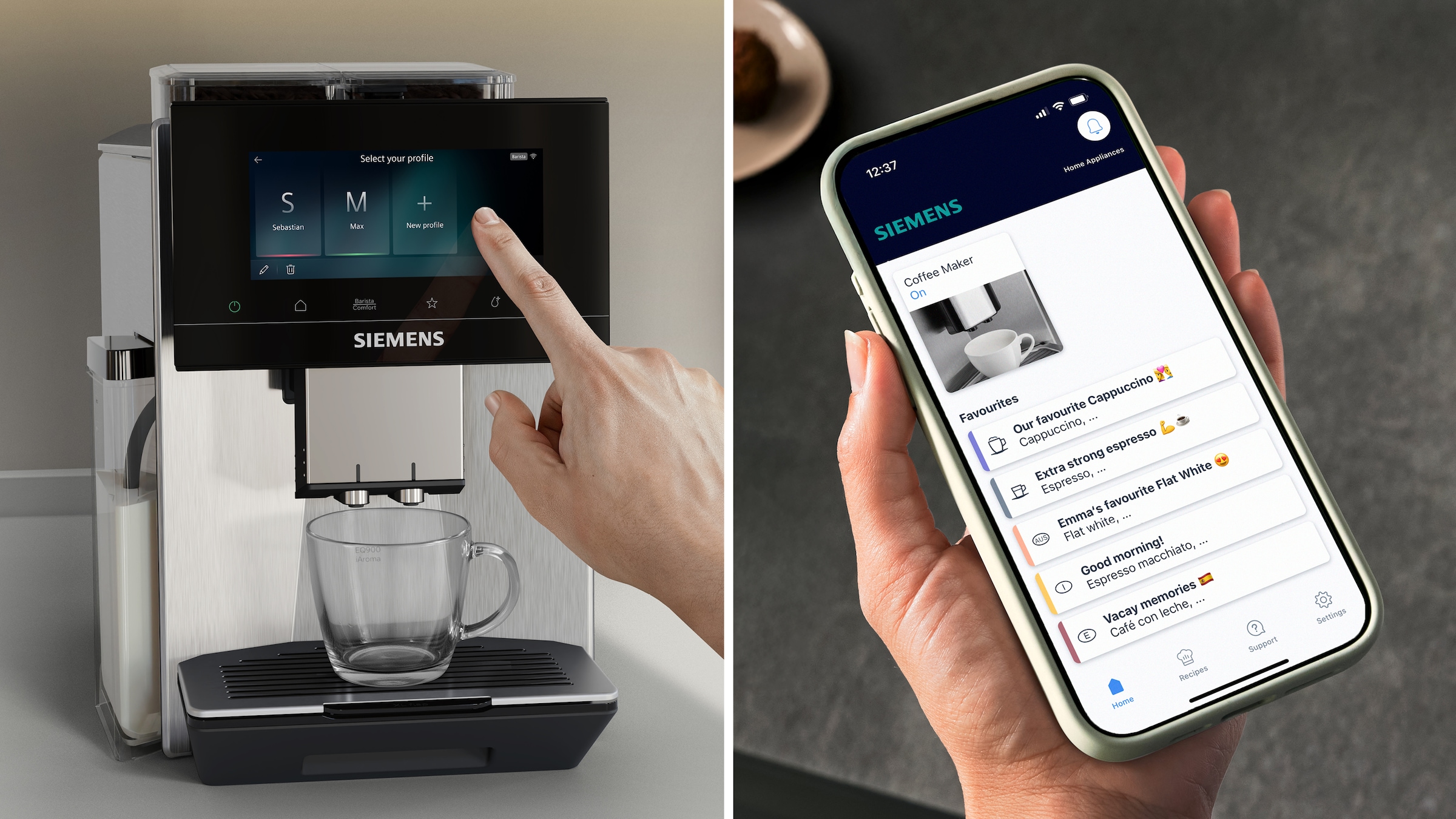 SIEMENS Kaffeevollautomat »EQ900 TQ927E03, 2 Bohnenbehälter, 41 versch. Getränke, XL-Getränke« farbiges 6.8'' TFT-Display, individuelle Aromaeinstellung, Edelstahl