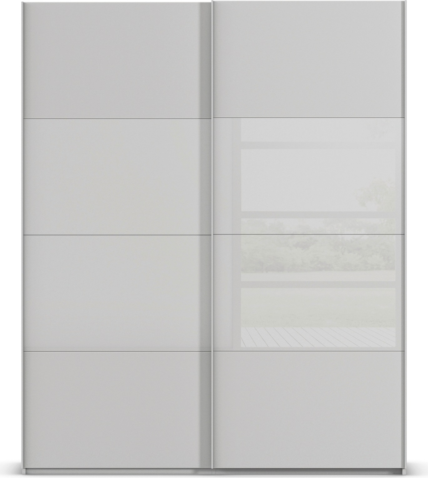 rauch Schwebetürenschrank »Kleiderschrank Schrank Garderobe Schlafzimmerschrank SCALE-FYRA«, edle Türen viergeteilt Glas matt/glänzend viele Farben MADE IN GERMANY