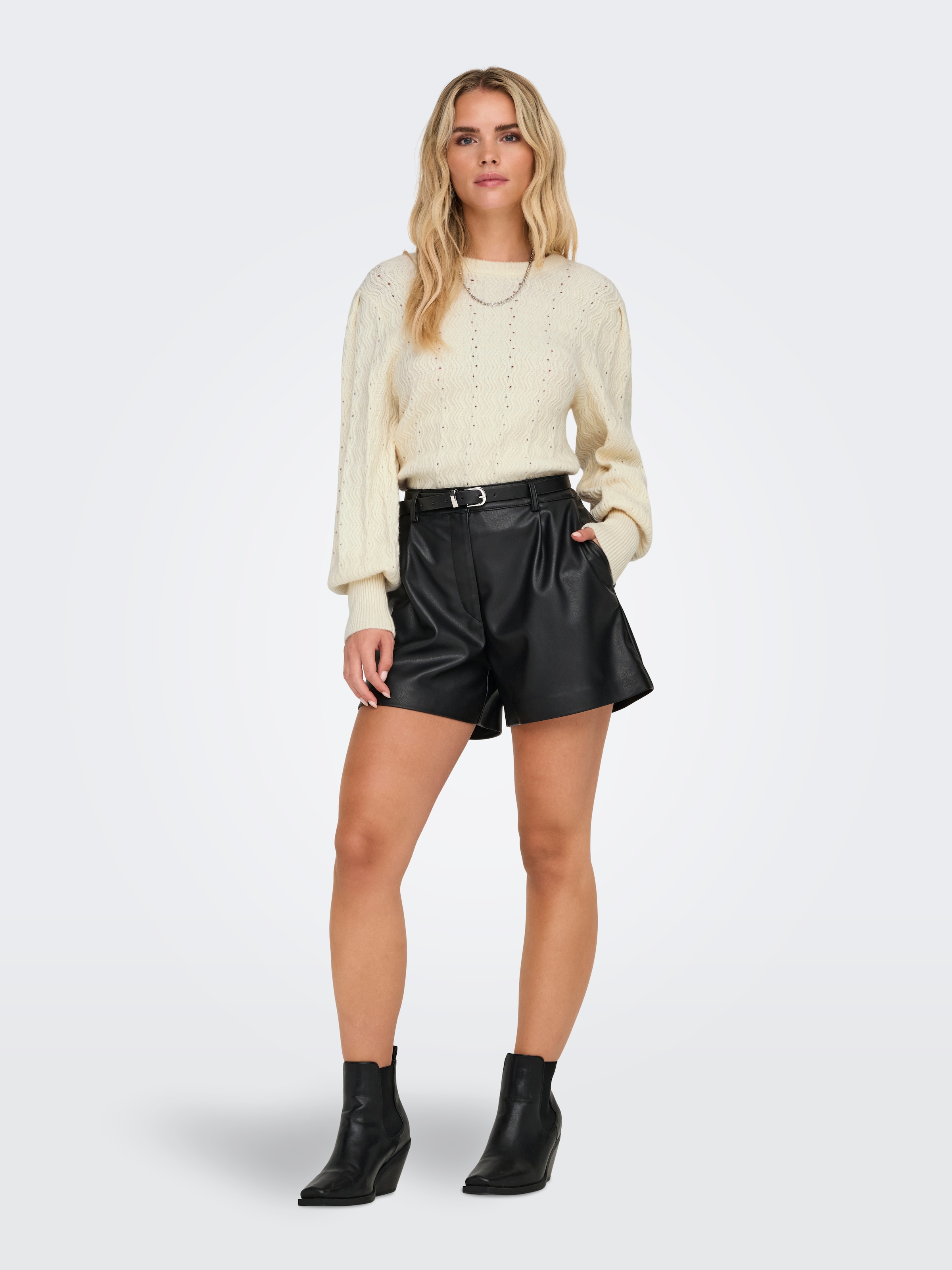 ONLY Rundhalspullover »ONLKATIA LS STRUC PUFF ONECK CC KNT« Materialmix, regular fit