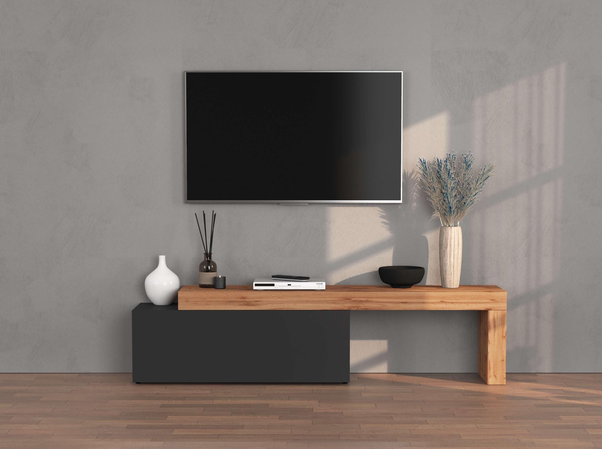 INOSIGN Lowboard »Chronos TV-Board, T-Schrank«, (1 St., Breite verstellbar von 180 bis 290 cm), Breite 240 cm TV-Board,Lowboard,1 Klappe und ein L-Förmiger Aufsatz
