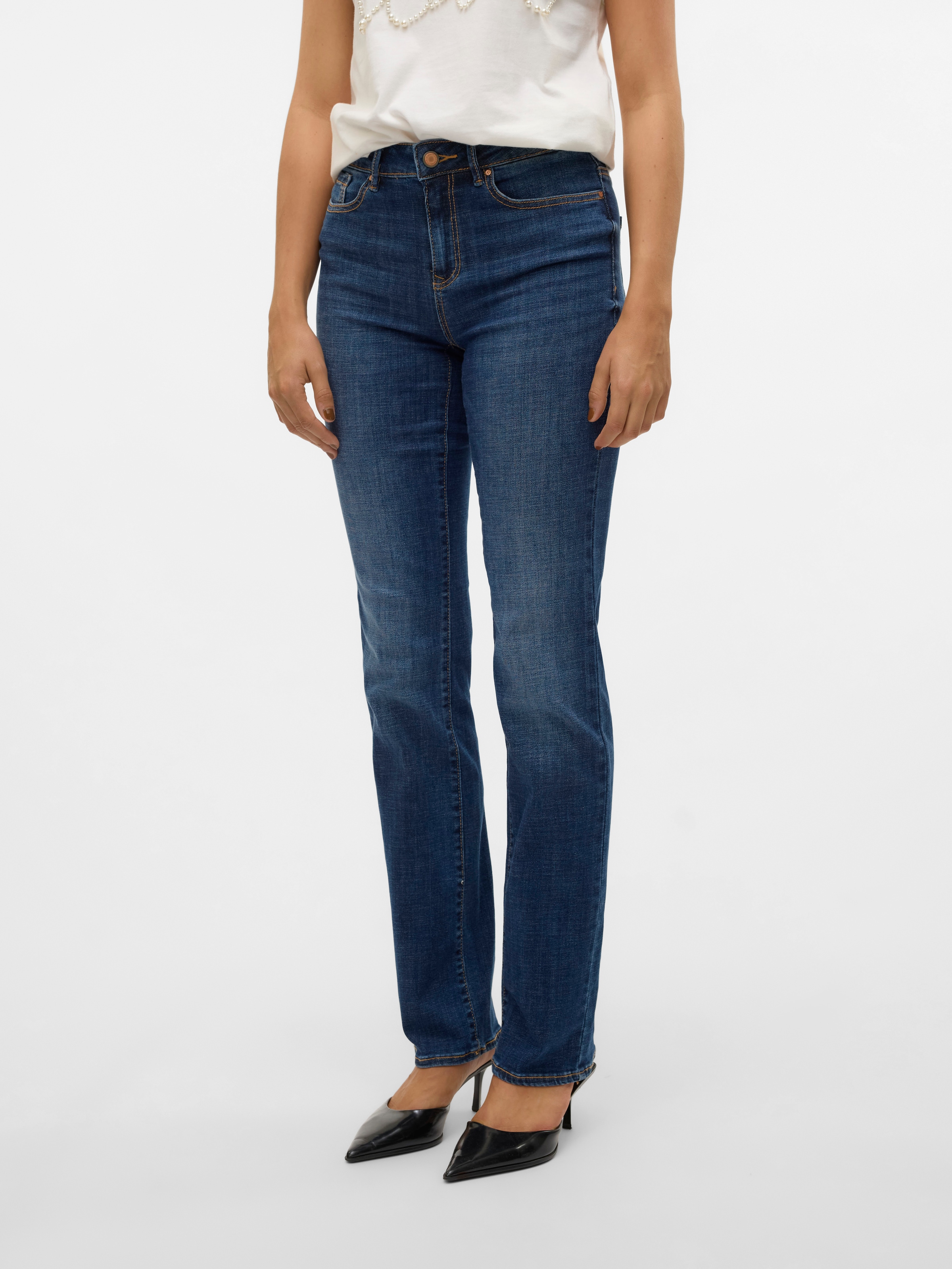 Vero Moda Straight-Jeans »VMFLASH MR STRAIGHT JEANS LI3300 GA NOOS« Baumwollmischung mit Stretch, regular waist, straight fit