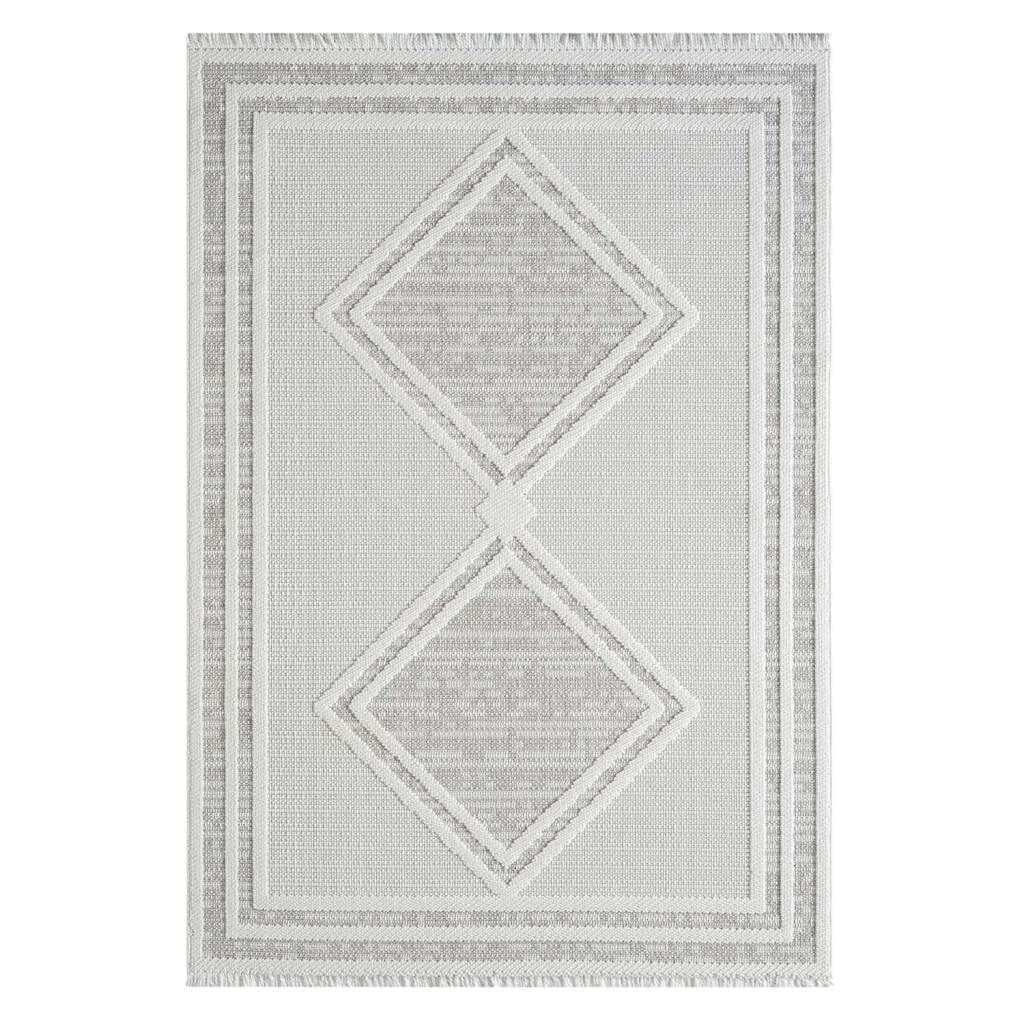 Carpet City Teppich »LINDO 8853«, rechteckig, 11 mm Höhe, Kurzflor, Hochtief-Muster/ 3D-Effekt, Fransen, Boho-Stil, Wohnzimmer