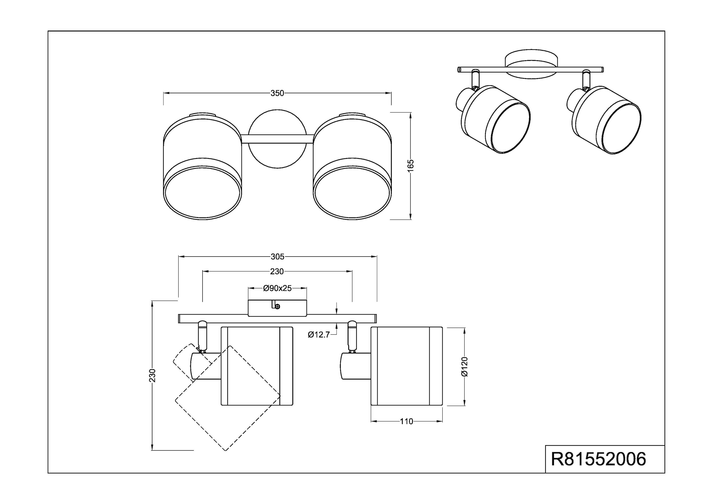 REALITY Leuchten Deckenstrahler »DAVOS, Deckenspot 2-flammig exkl 2xE14 max 10 W Stoffschirm zweifarbig«, 2 flammig, Leuchtmittel E14 | Leuchtmittel wechselbar, Wandspot Deckenspot schwenkbar Leuchtmittel wechselbar Flur Küche