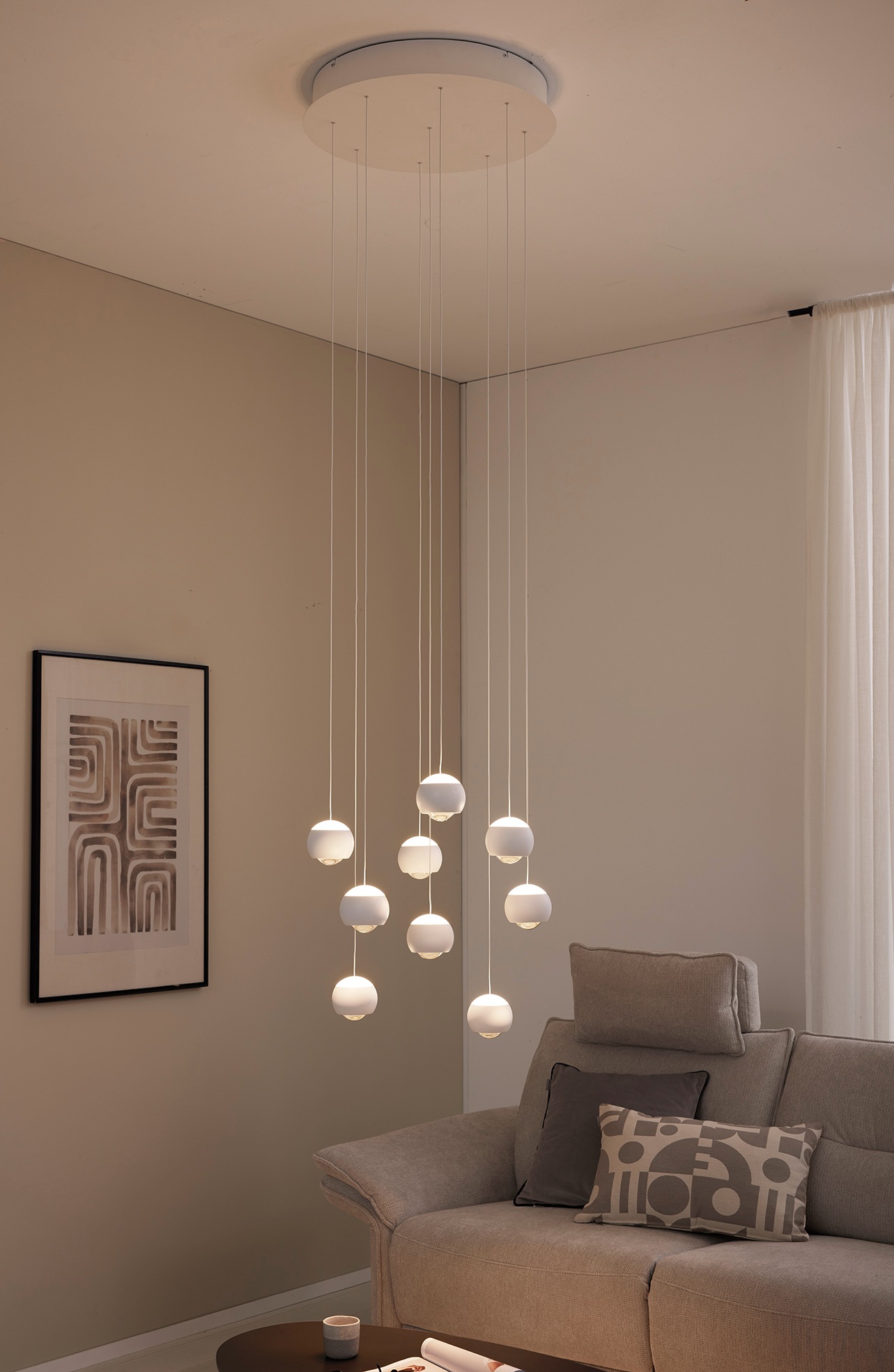 Musterring LED Pendelleuchte »CANNON, 9-flammige LED Hängelampe 5W 500Lumen 2300-4000K CCT« LED-Board 1 Stk. Farbwechsler | warmweiß - kaltweiß mit Fernbedienung, stufenlos höhenverstellbar max 195cm dimmbar Memory