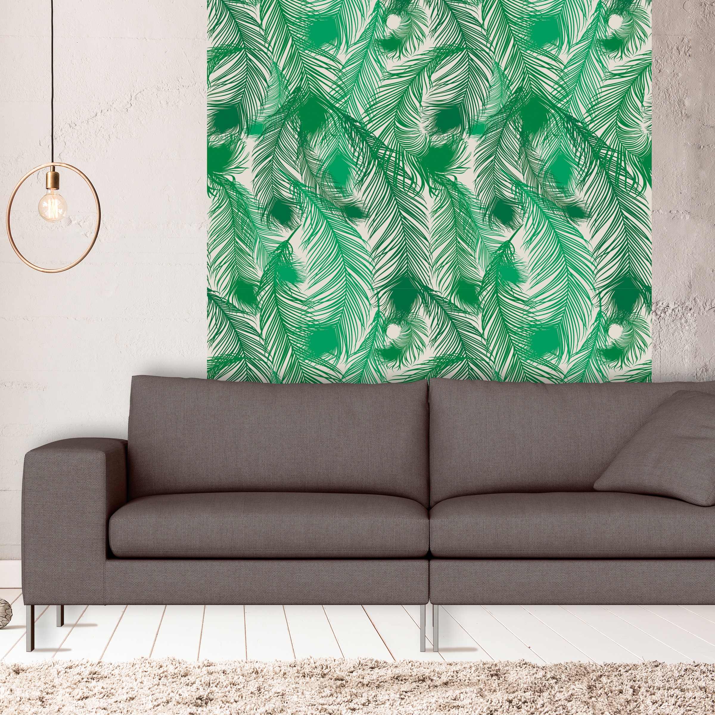 queence Vinyltapete »Federn-Grün«, bedruckt-Motiv-botanisch-floral-gemustert-natürlich, 90x250cm, selbstklebend, kinderleichte Anbringung, Sticker
