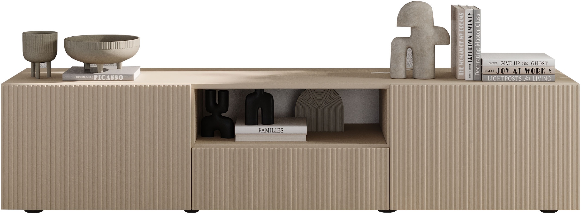 INOSIGN Lowboard »Rio Breite 181 cm, TV-Board 2 Türen u. 1 Schubkasten, TV-Schrank« geriffelte MDF-Fronten, modern u. elegant, Kabelführung, viel Stauraum