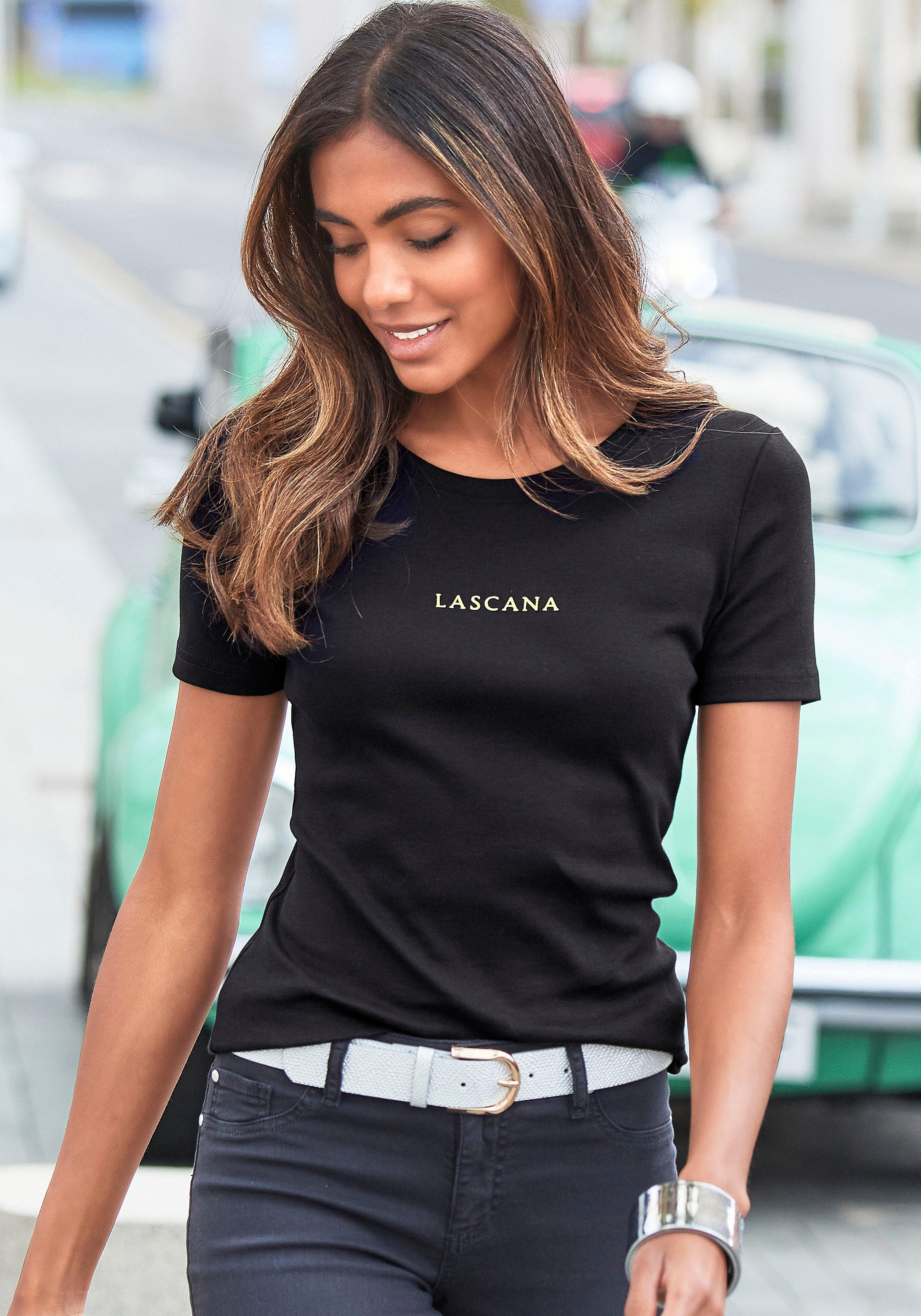 【Großes Set】 LASCANA T-Shirt, mit bei (2er-Pack), goldenem Logodruck ♕