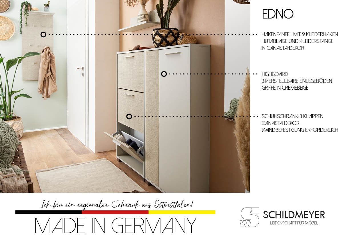 Schildmeyer Midischrank »Edno Highboard, Breite 59 cm«, (1 St.), Fronten in Canasta-Dekor mit Korbgeflecht-Design