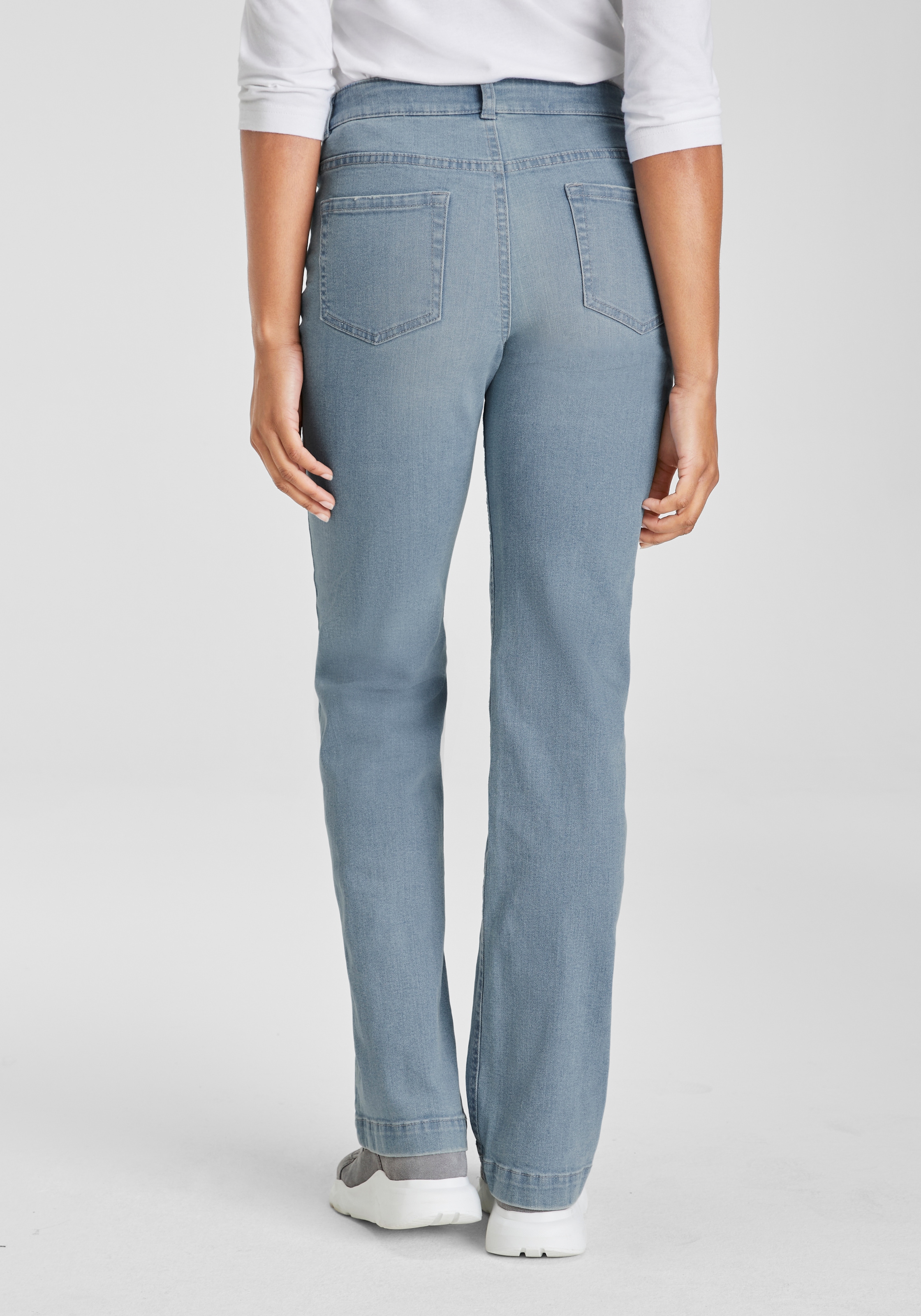 Arizona Gerade Jeans, weite Beinform, Used-Look-Waschung, hohe Taille