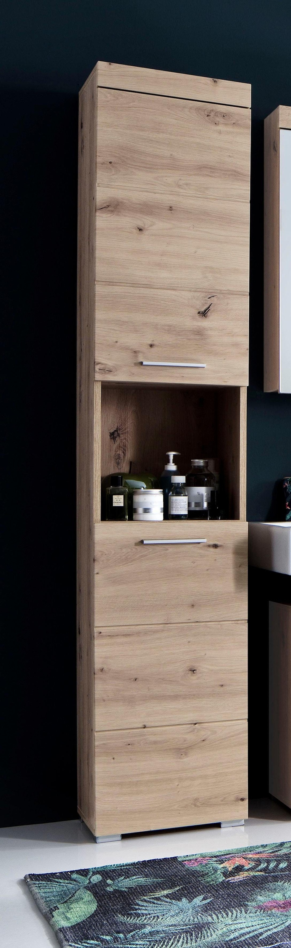welltime Hochschrank »Avena«, Badezimmerschrank 2-türig mit offenem Fach - 2 verstellbare Böden