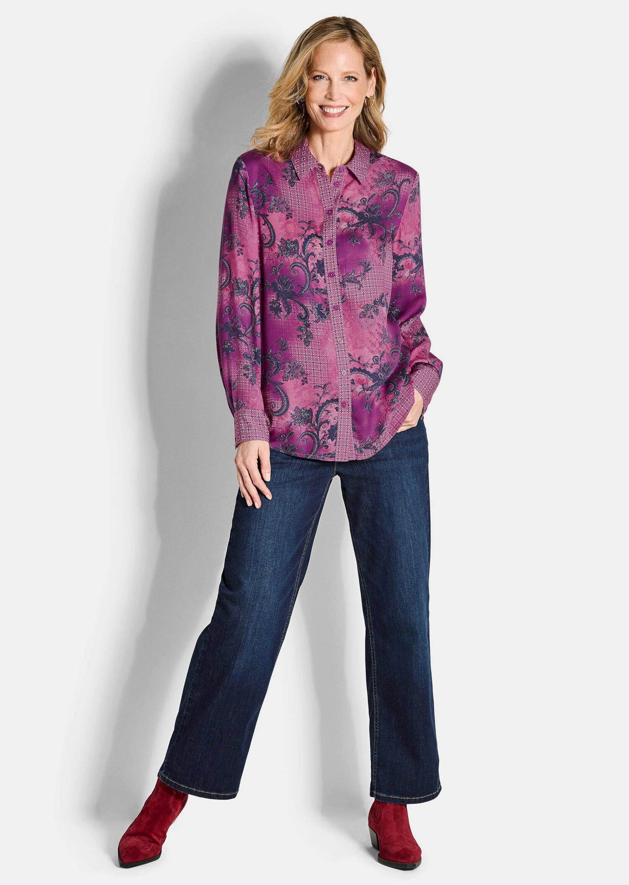 GOLDNER Hemdbluse »Kurzgröße Elegante Satinbluse mit Paisley-Design« Paisley-Patchdessin