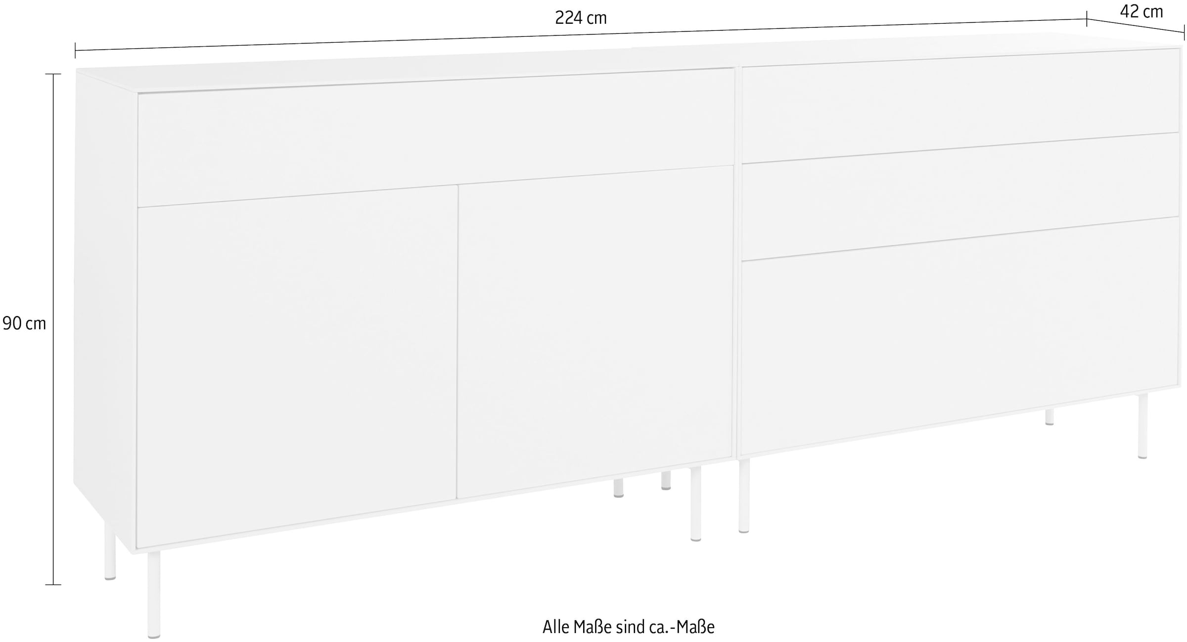 LeGer Home by Lena Gercke Sideboard »Essentials«, (2 St.), Breite: 224cm, MDF lackiert, Push-to-open-Funktion