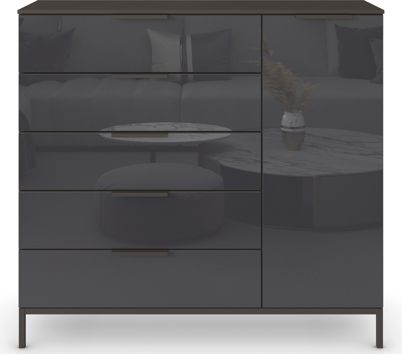 rauch Kombikommode »Kommode Türkommode Sideboard Kombikommode FLIPP mit Glasfront« Breite 120 cm mit 2 Einlegeböden,  1-türig mit 5 Schubladen und Soft-Close-Funktion sowie Glasfront