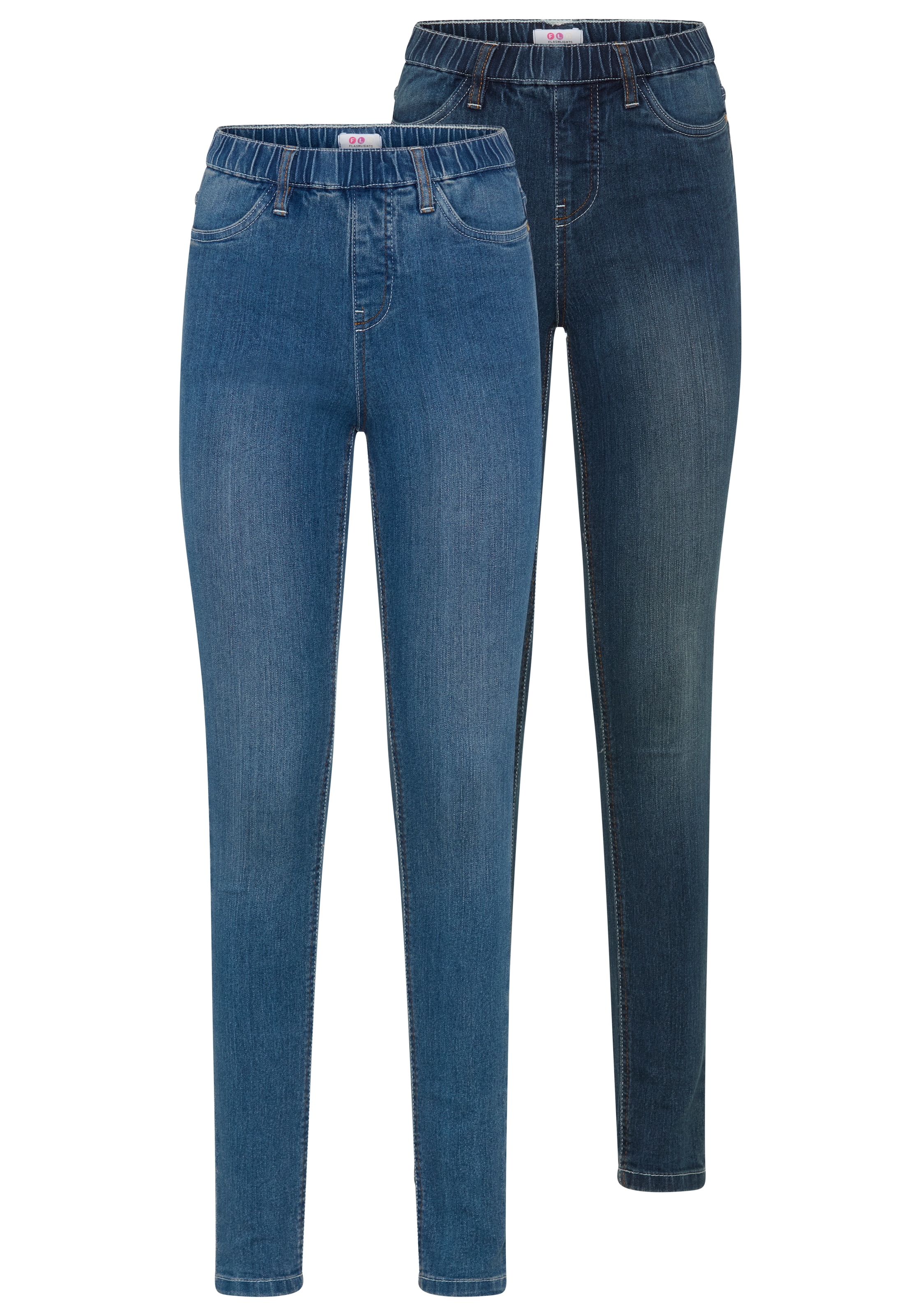 Flashlights Jeansjeggings Packung, 2er-Pack,  enge Passform,  Röhrenjeans,  Used-Look-Waschung,  hohe Leibhöhe