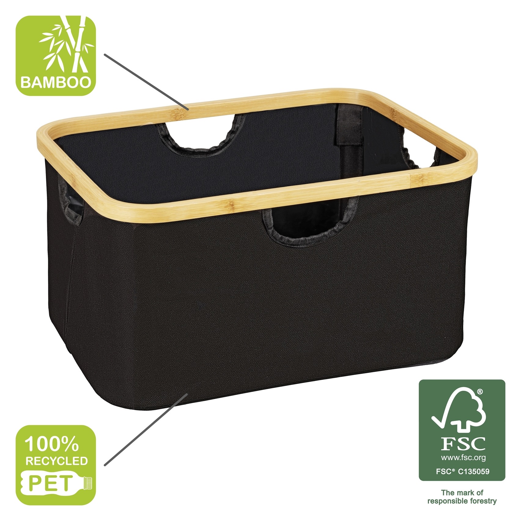 WENKO Wäschekorb »Modell Ecori«, (Set, 2 St.), Aufbewahrungskörbe, recyceltes Polyester mit Bambusrahmen