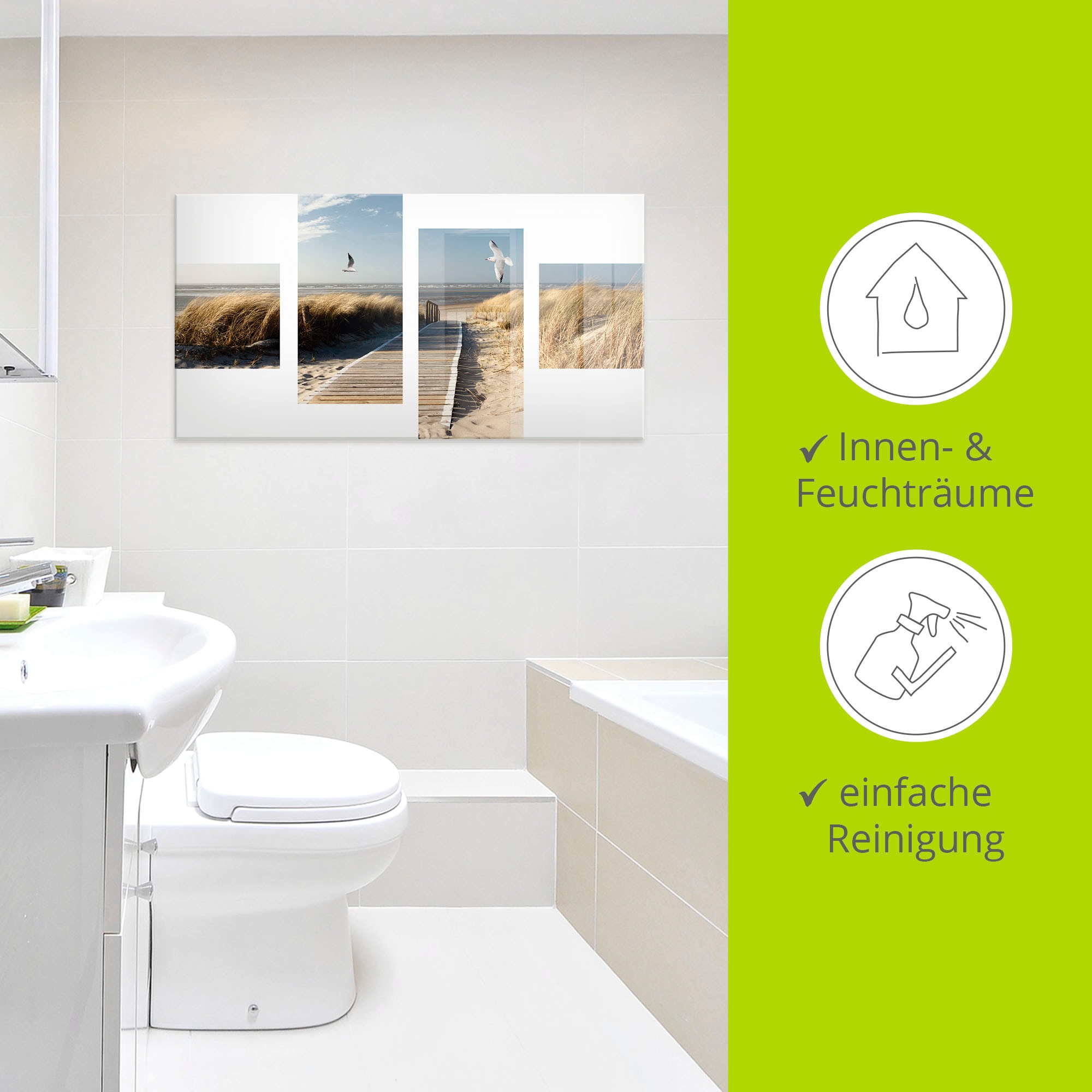 Artland Glasbild »Nordseestrand auf Langeoog mit Möwen« Strand 1 Stk. tlg. in verschiedenen Größen