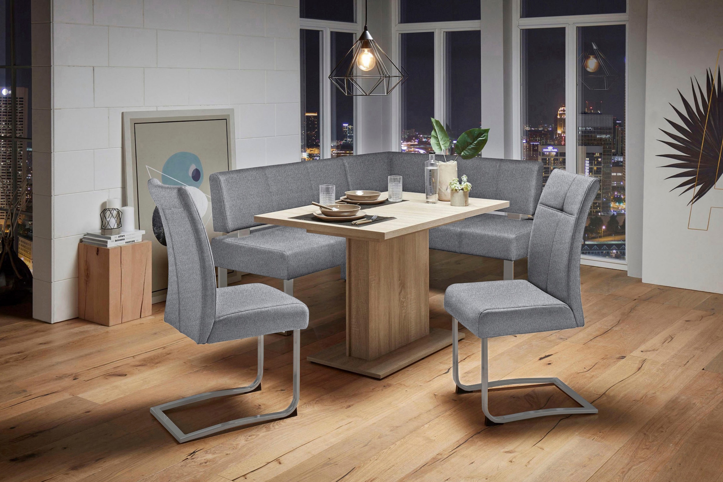 OTTO home, Eckbank »Rab« in 2 Breiten (180 oder 200 cm), Bezug in verschiedenen Qualitäten, grau (Fantasy 8202) + silberfarben, Polyester,