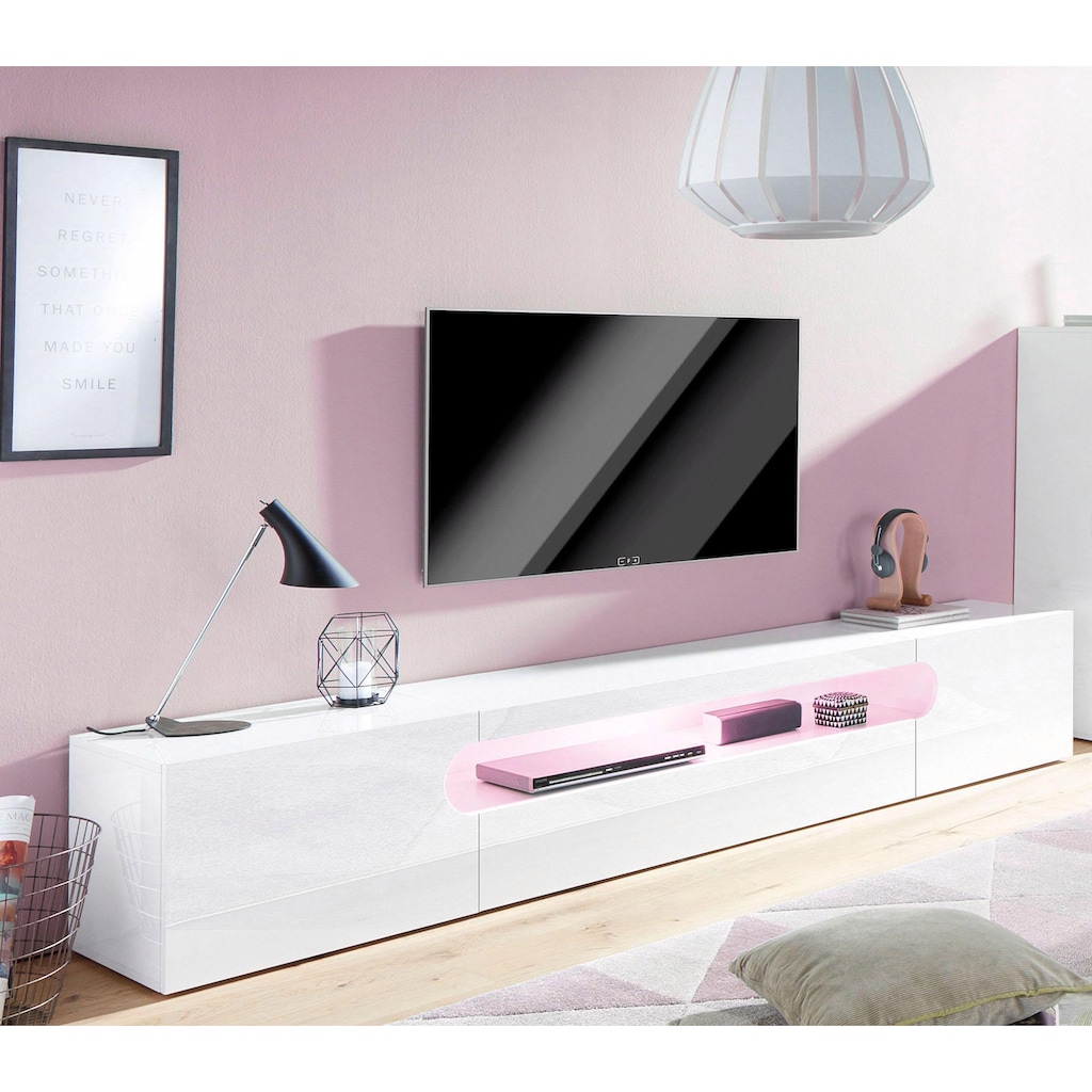 INOSIGN Lowboard »Real,Lowboard,TV-Kommode,TV-Möbel,B.150 cm komplett hochglanz lackiert«, mit 2 abgerundeten Türen,1 Klappe,die ein ovales offenes Fach bilden