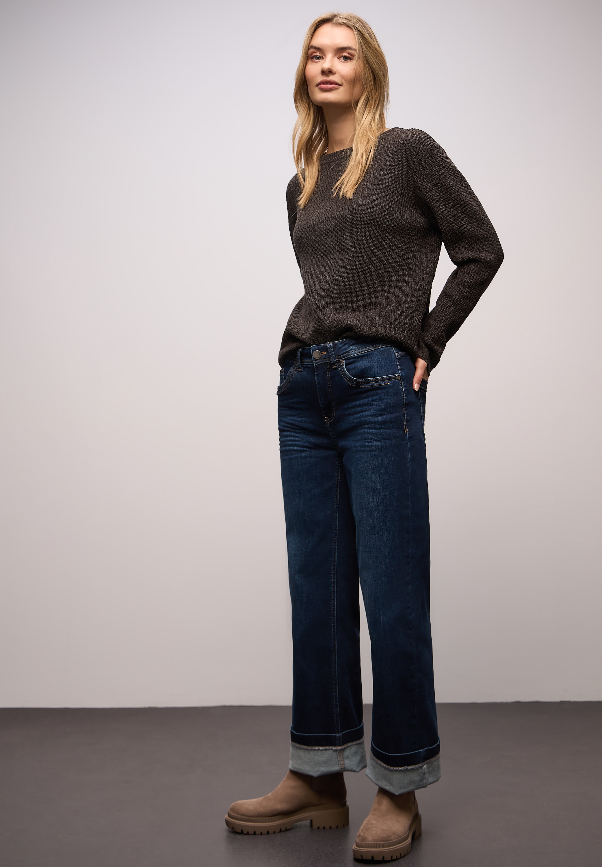 STREET ONE Strickpullover Chenille Pullover mit U-Boot-Auschnitt
