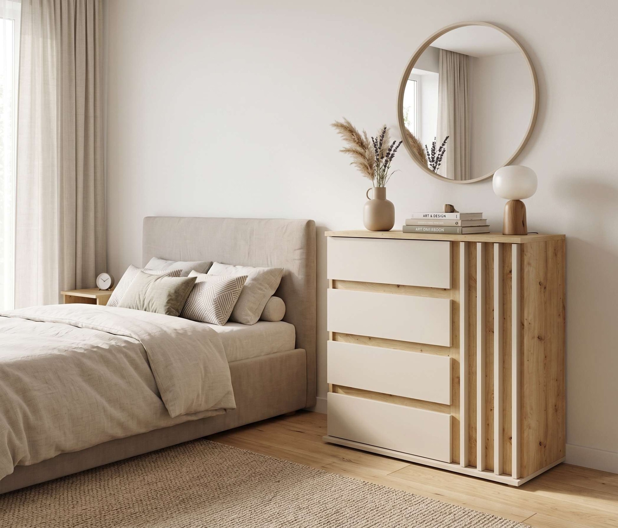 Home affaire Kommode »LANDUVA Sideboard mit viel Stauraum, Breite 80 cm« Schrank mit Schubladen und 1 Tür, Lamellen Design