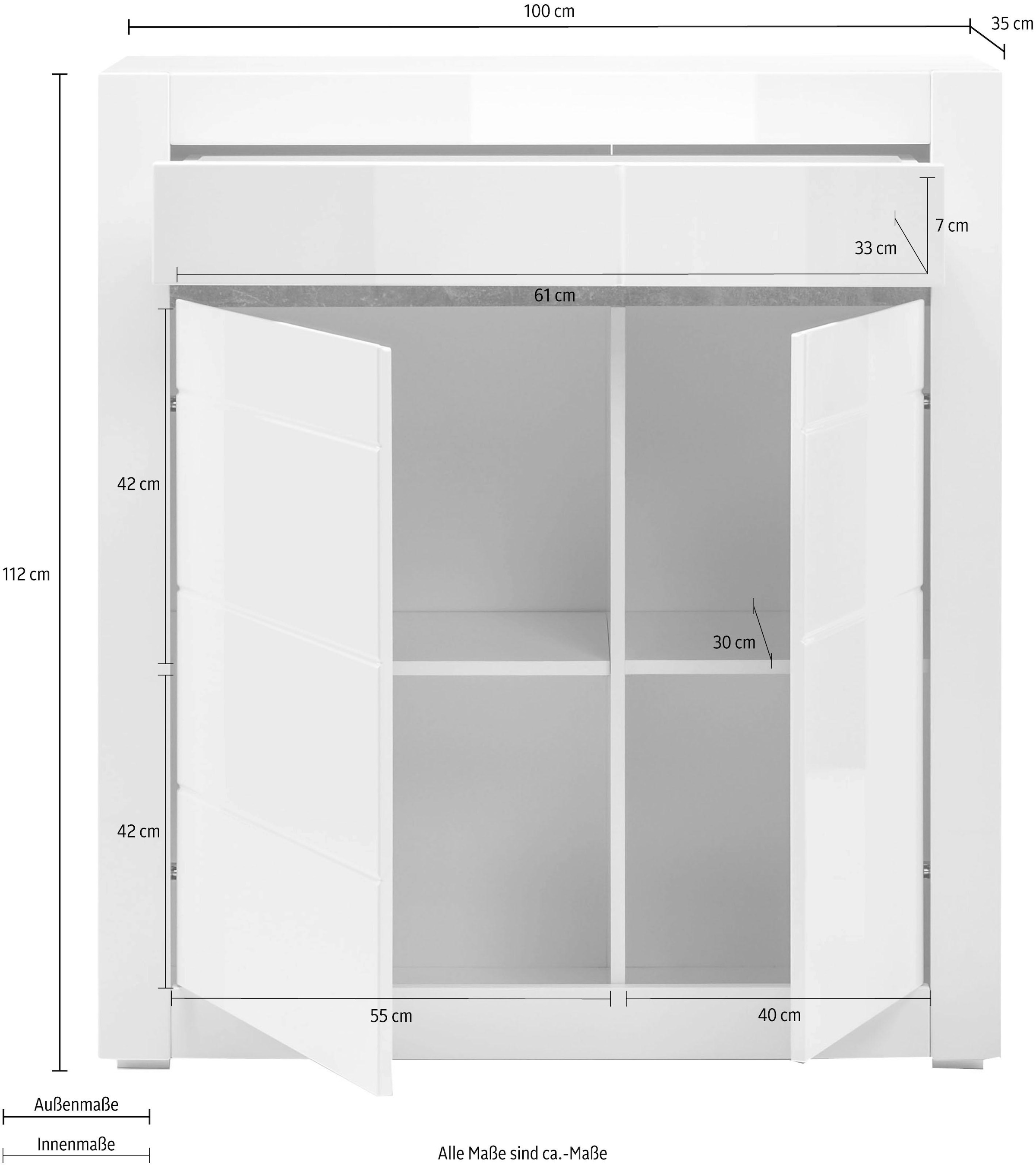 INOSIGN Kommode »Carat«, Breite 100 cm, wird mit 2 Leisten geliefert (weiss und grau)