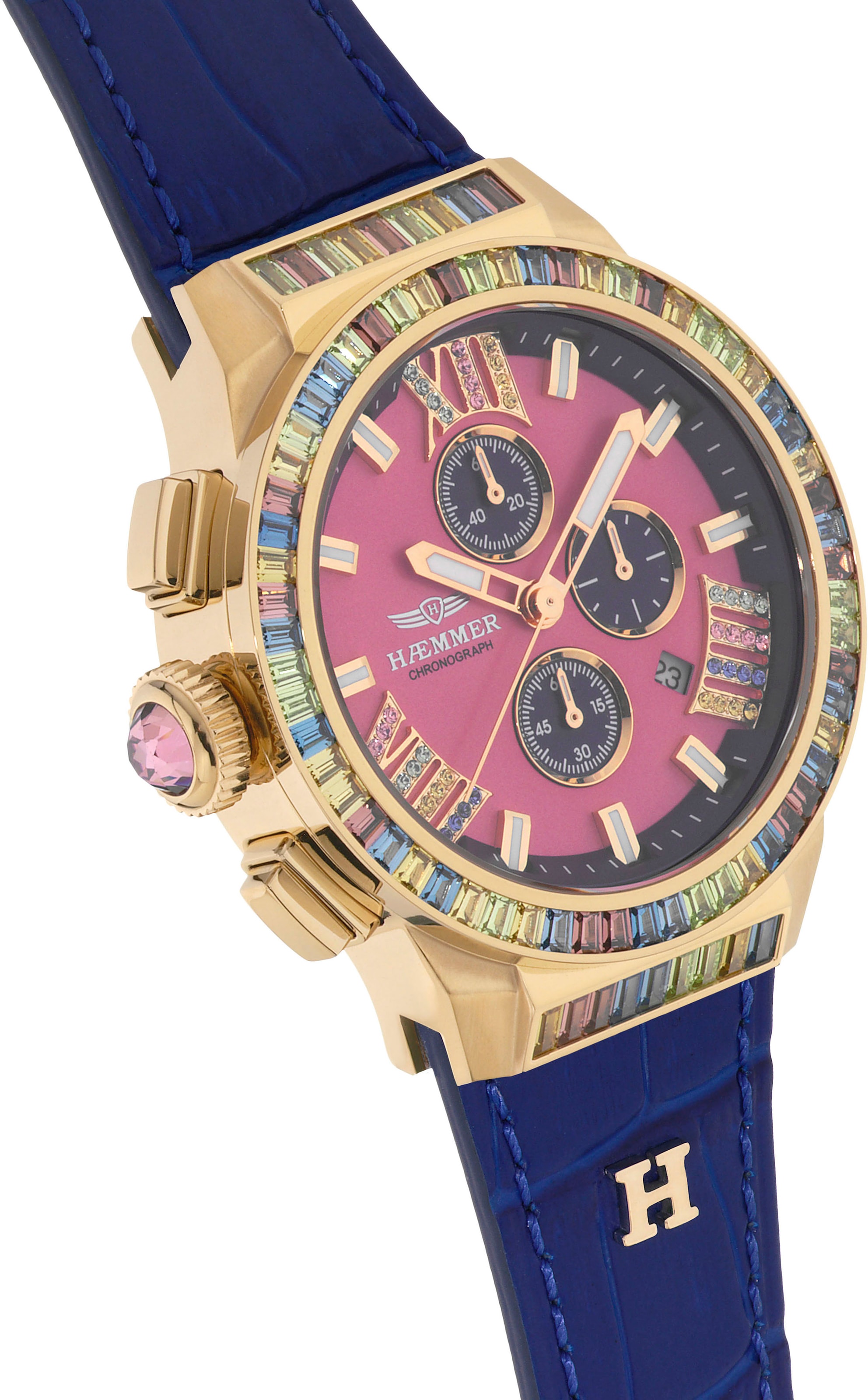 HAEMMER GERMANY Chronograph »GLORIOUS«, Quarzuhr, Damenuhr, Datum, Stoppfunktion, Saphirglas, Lederarmband