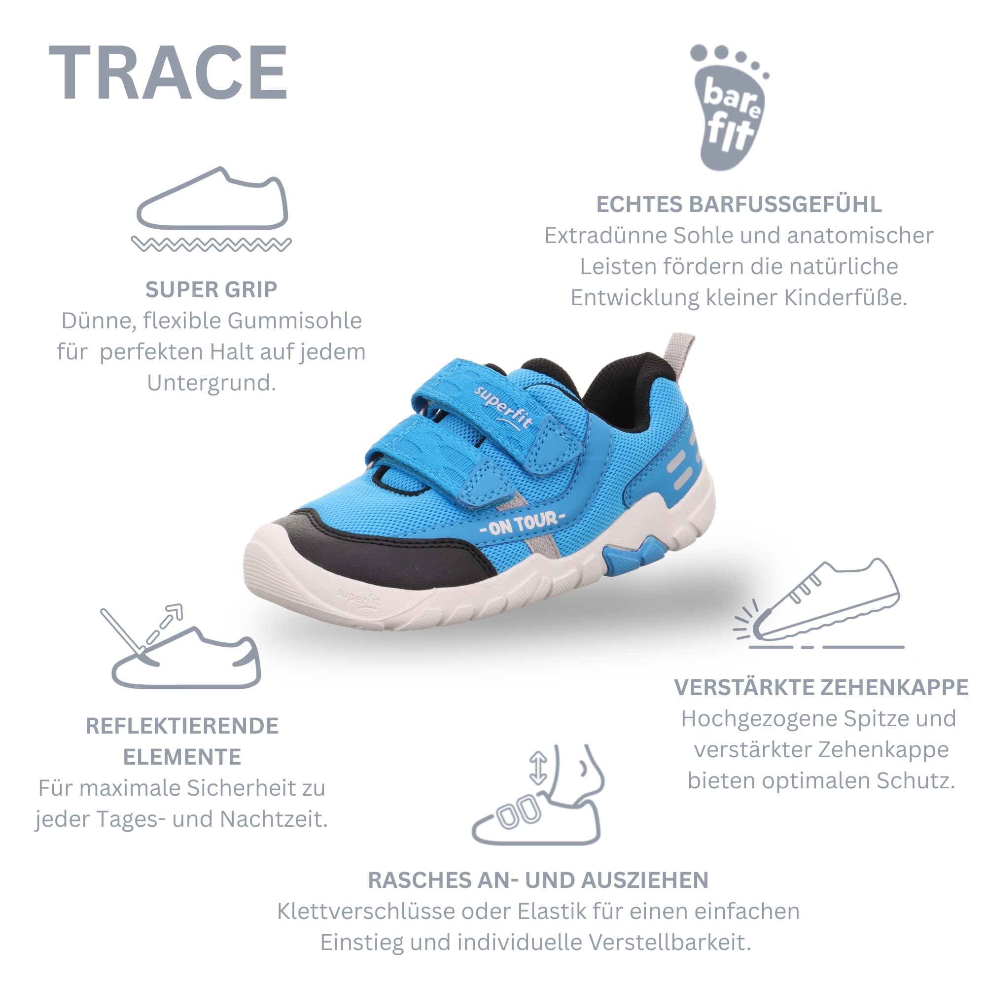 Superfit Sneaker »TRACE WMS: mittel«  Klettschuh, mit herausnehmbarer Einlage, Größenschablone zum Download