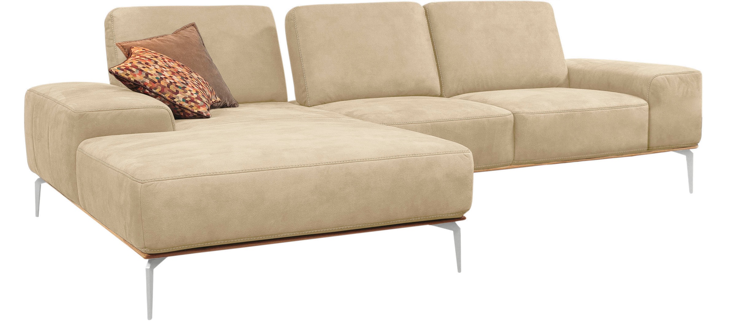 W.SCHILLIG Ecksofa »run, Designsofa mit tollem Sitzkomfort, L-Form«, mit elegantem Holzsockel, Füße in Chrom glänzend, Breite 279 cm