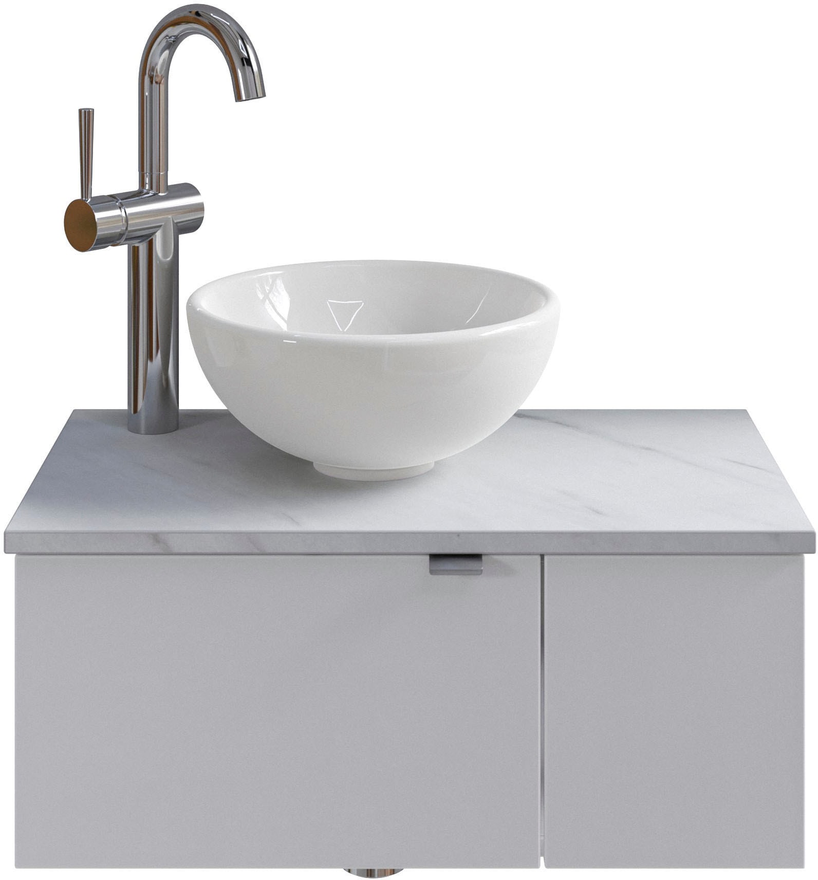 Saphir Waschtisch »Serie 6915 Waschschale mit Unterschrank für Gästebad, Gäste WC« Keramik-Aufsatzbecken, Waschtischplatte, Waschtischunterschrank, 3 Stk. tlg. 61 cm breit, 2 Türen, offenes Fach, kleine Bäder, ohne Armatur