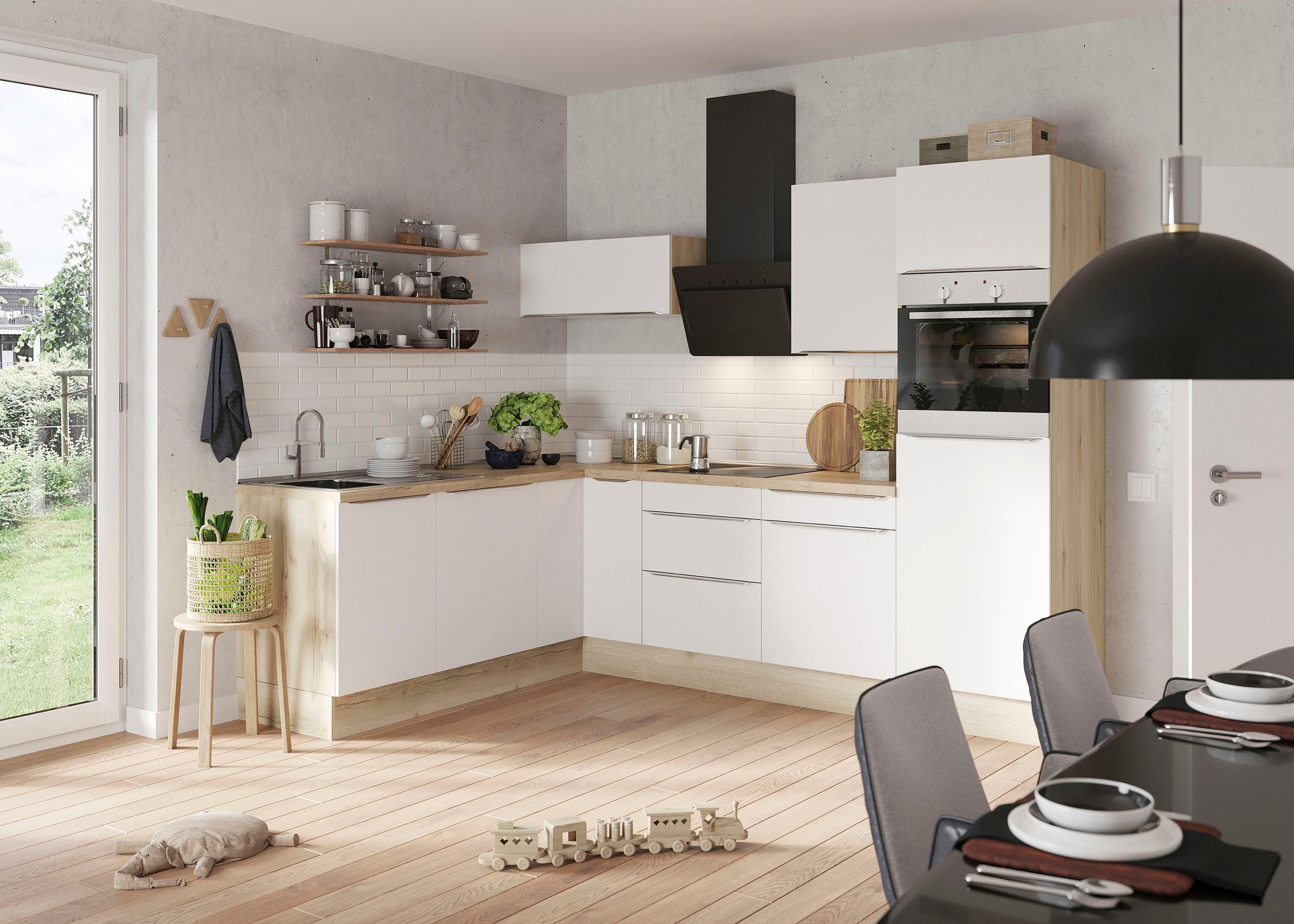 KOCHSTATION Winkelküche »KS-Aken« wahlweise mit E-Geräten und Stellvariante Spüle links oder rechts