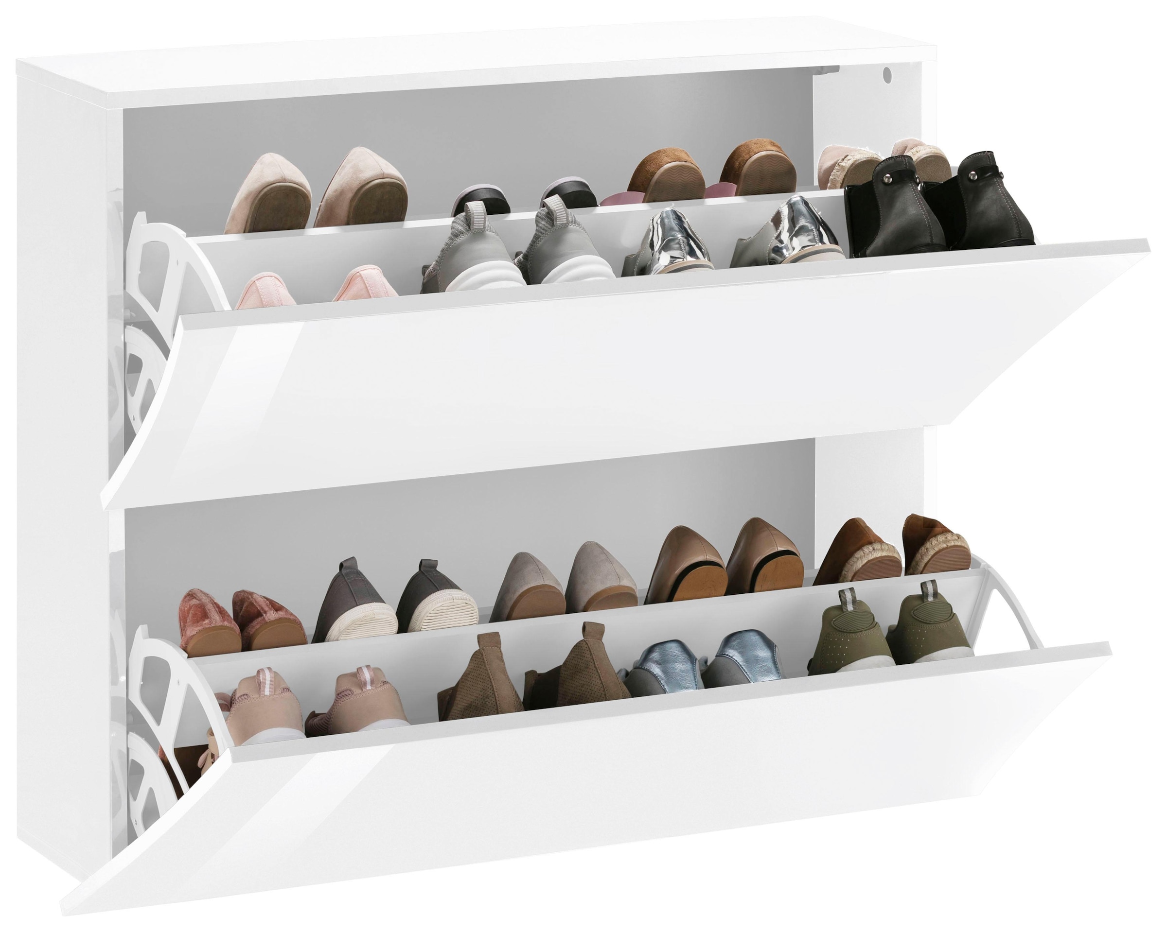 INOSIGN Schuhschrank »Arco, Schuhkipper, Schuhkommode«, 2 Klappen mit Doppelschuhtrommeln, Frontbreite 90-101cm