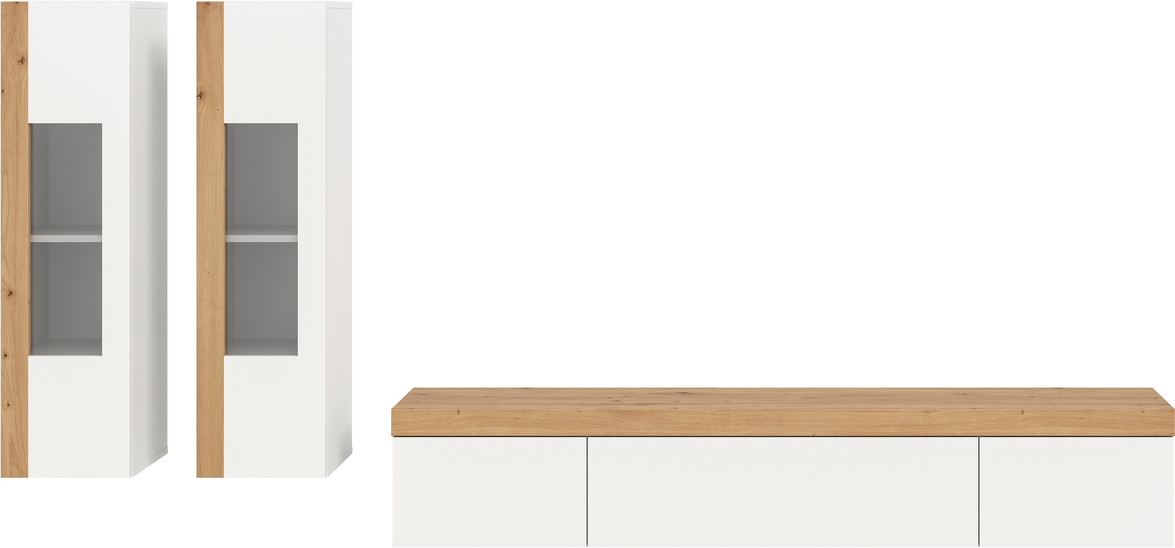 INOSIGN Wohnwand »Svala, Breite 180 cm, Wohnkombination«, (Set, 3 St.), stehend u. hängend montierbar, Vitrinenschränke, Lowboard