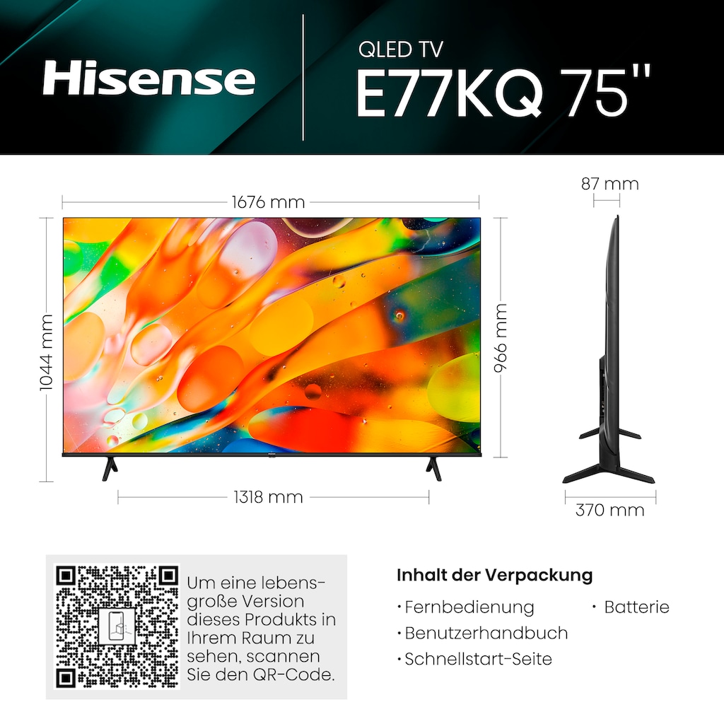 Hisense LED-Fernseher »75E77KQ«, 189 cm/75 Zoll, 4K Ultra HD, Smart-TV, 4K UHD