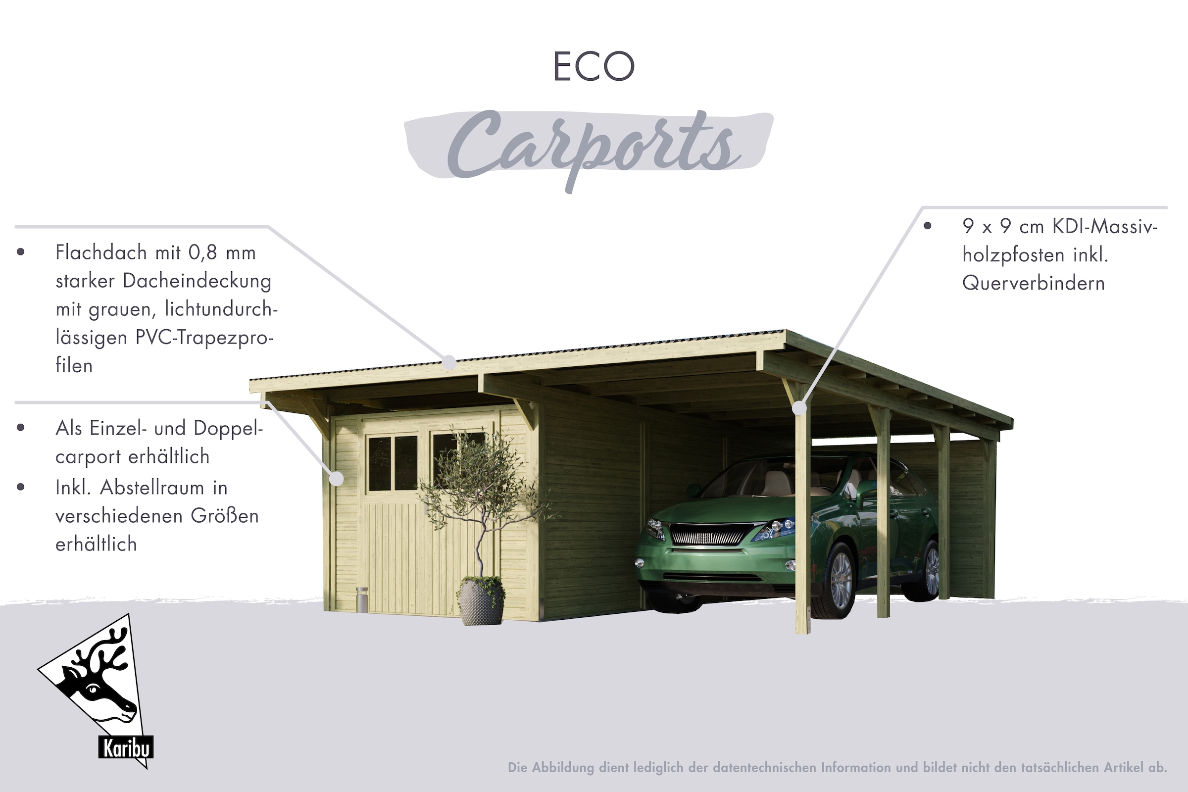 Karibu Einzelcarport »»ECO 2« Variante C , kesseldruckimprägniert« Massivholz 250 cm KDI aus Masivholz