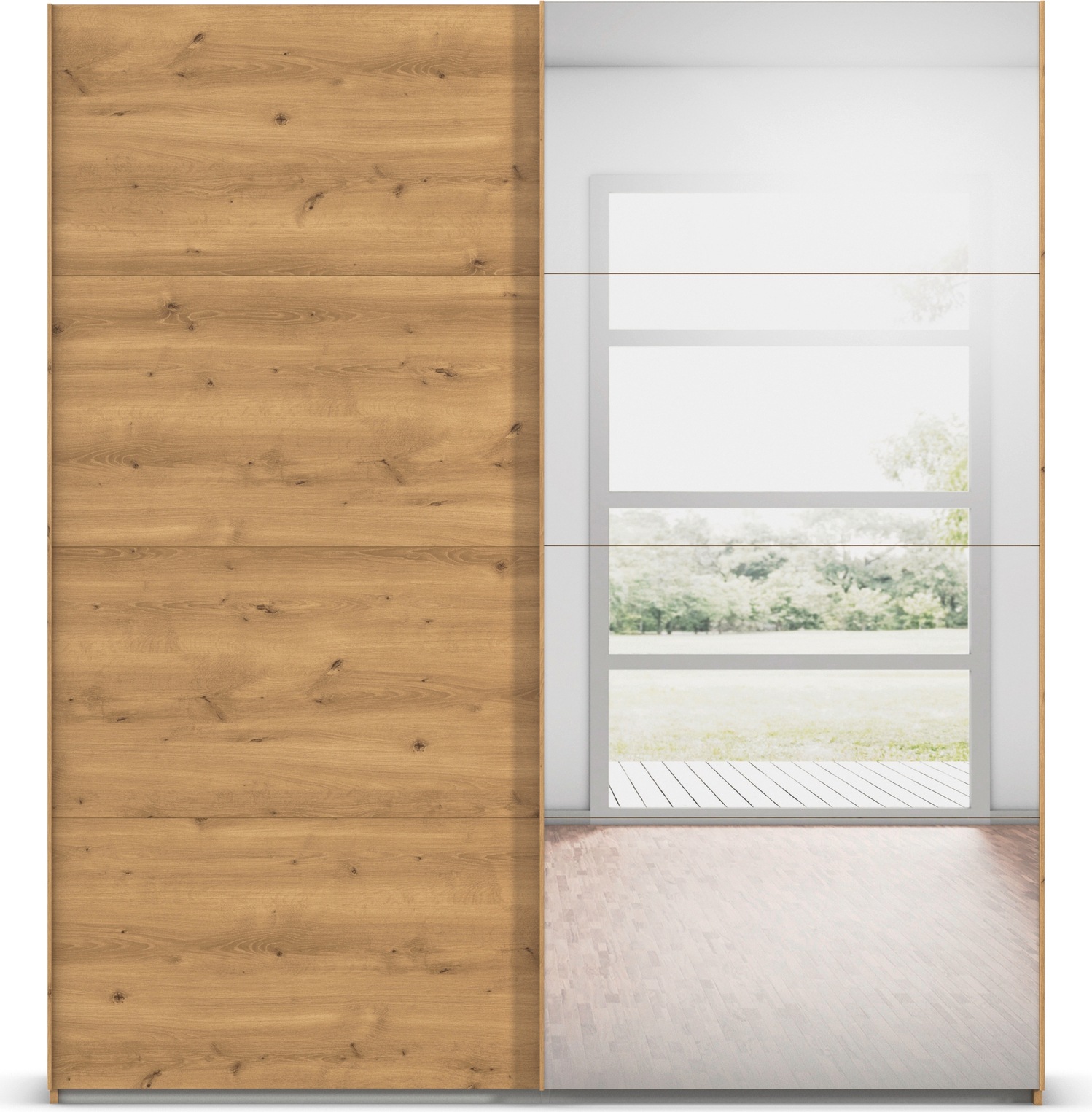 rauch Schwebetürenschrank »Kleiderschrank Schrank Garderobe Schlafzimmerschrank EVELYN«, in elegantem Stil mit Spiegel 5 Breiten viel Stauraum MADE IN GERMANY