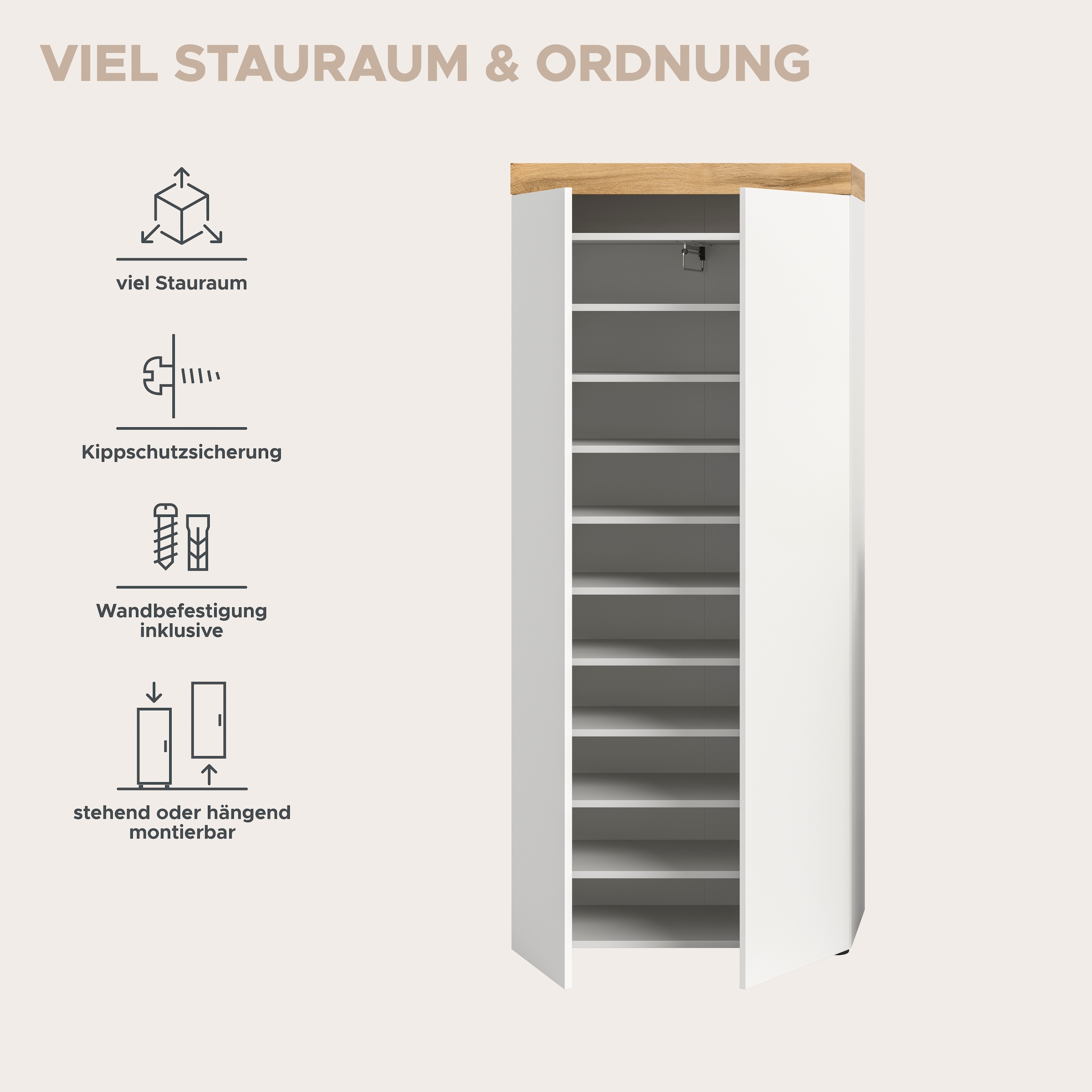 OTTO home Schuhschrank »MAMBO, TOPSELLER!, Höhe 179cm, stehend & hängend, push-2-open« 2 farbige Ausführung, 1 Stk. tlg. Schuhschrank, Schuhkommode, Flur, Diele