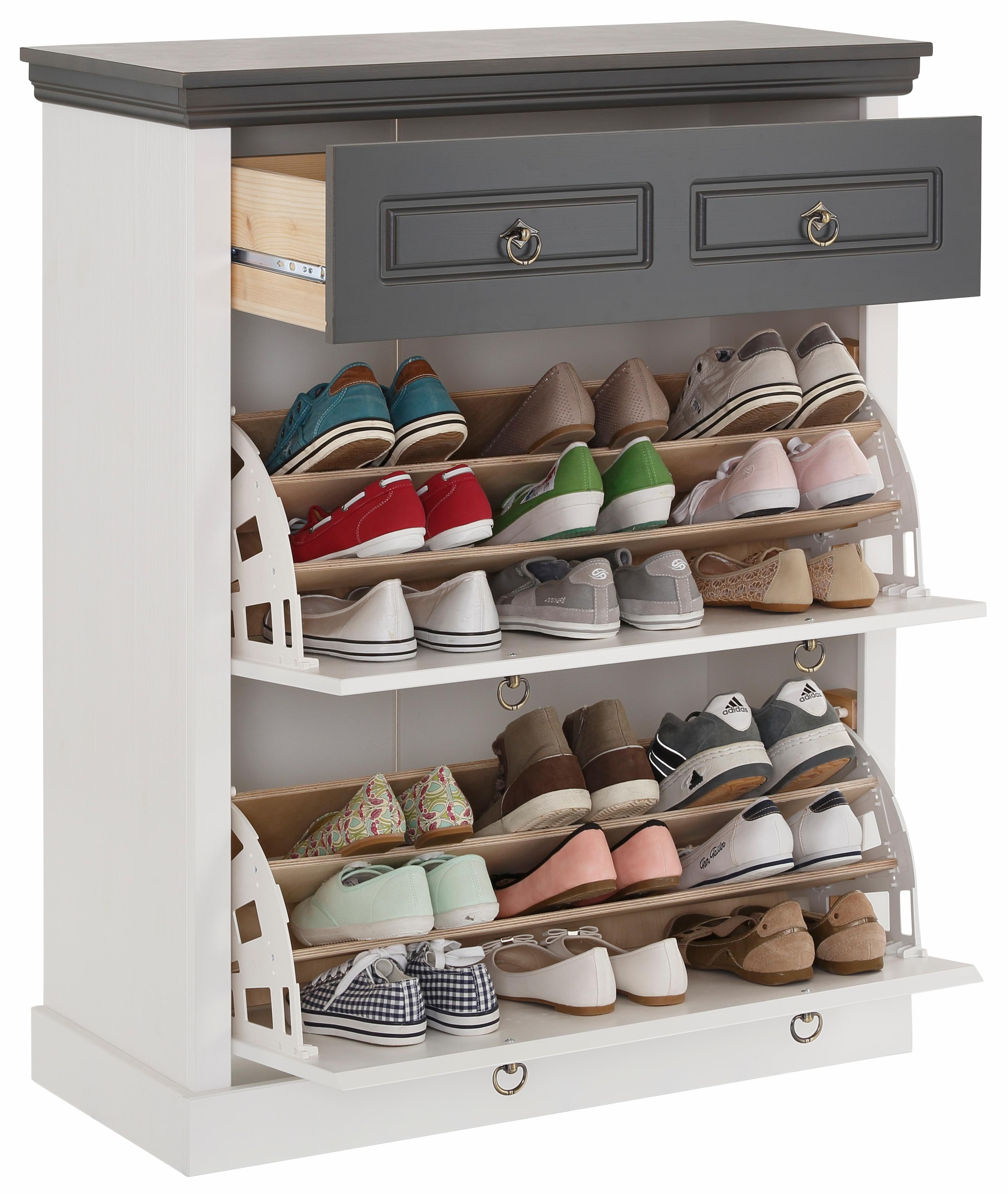 Home affaire Schuhschrank »Basilico«, aus massiver Kiefer, FSC®, Breite 90 cm, mit Schublade, Kassettenoptik