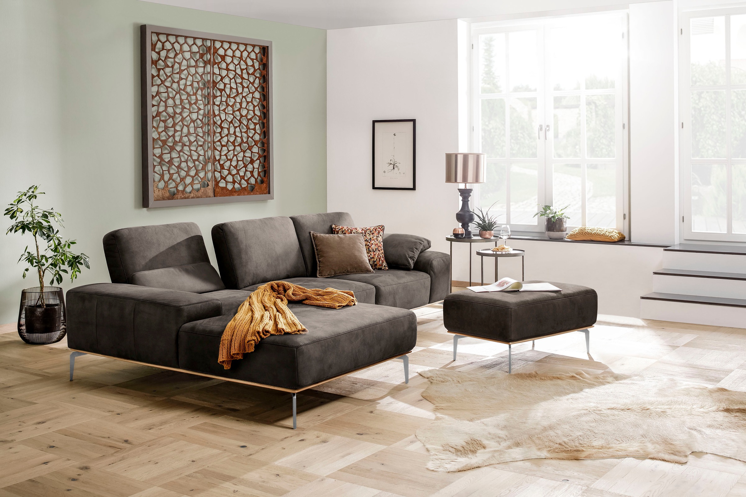 W.SCHILLIG Polsterhocker »run«, mit elegantem Holzsockel, Füße in Chrom glänzend, Breite 75 cm