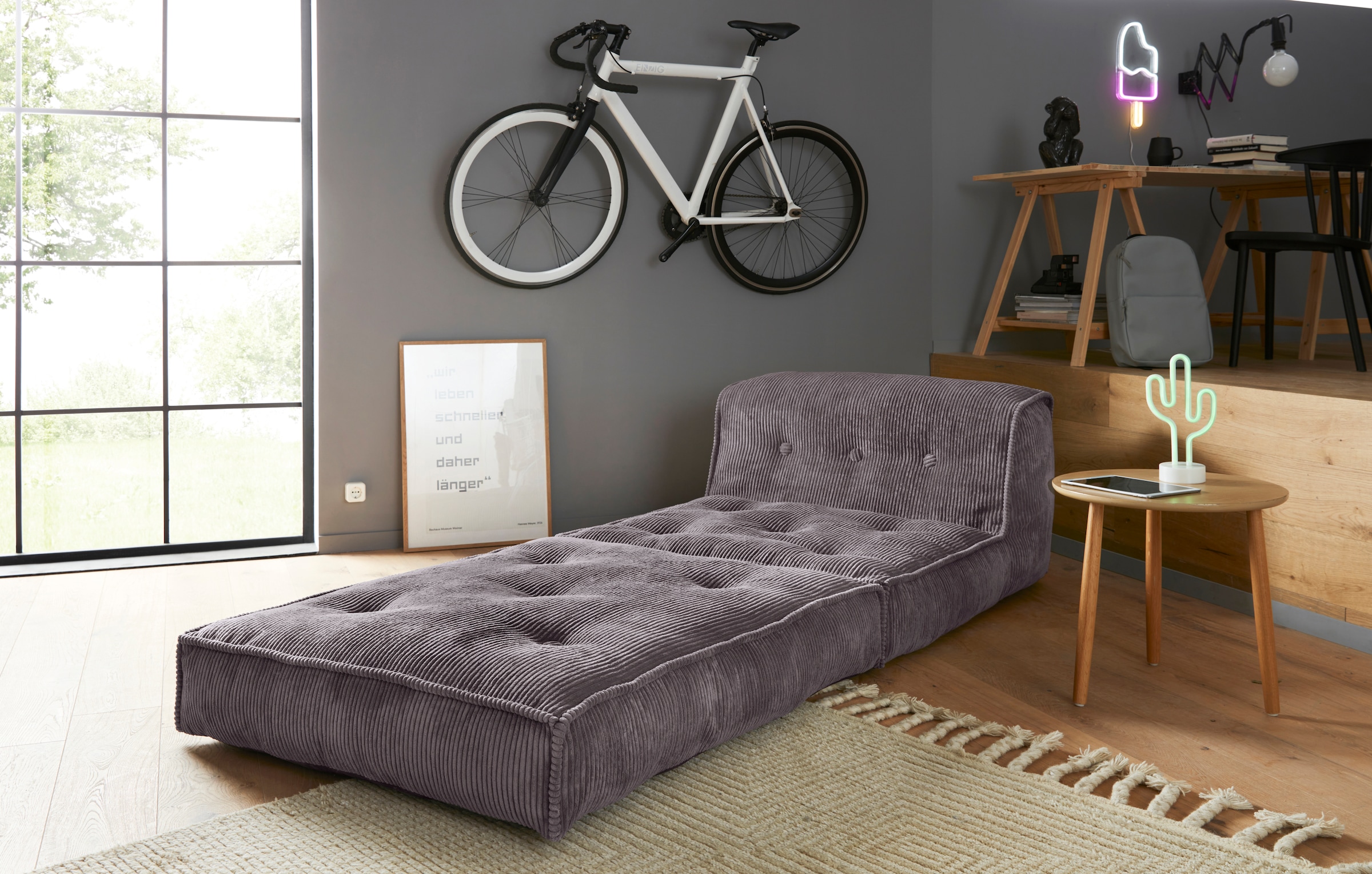 INOSIGN Sessel »Pia« Loungesessel aus Cord, in 2 Größen, Pouf-Funktion.