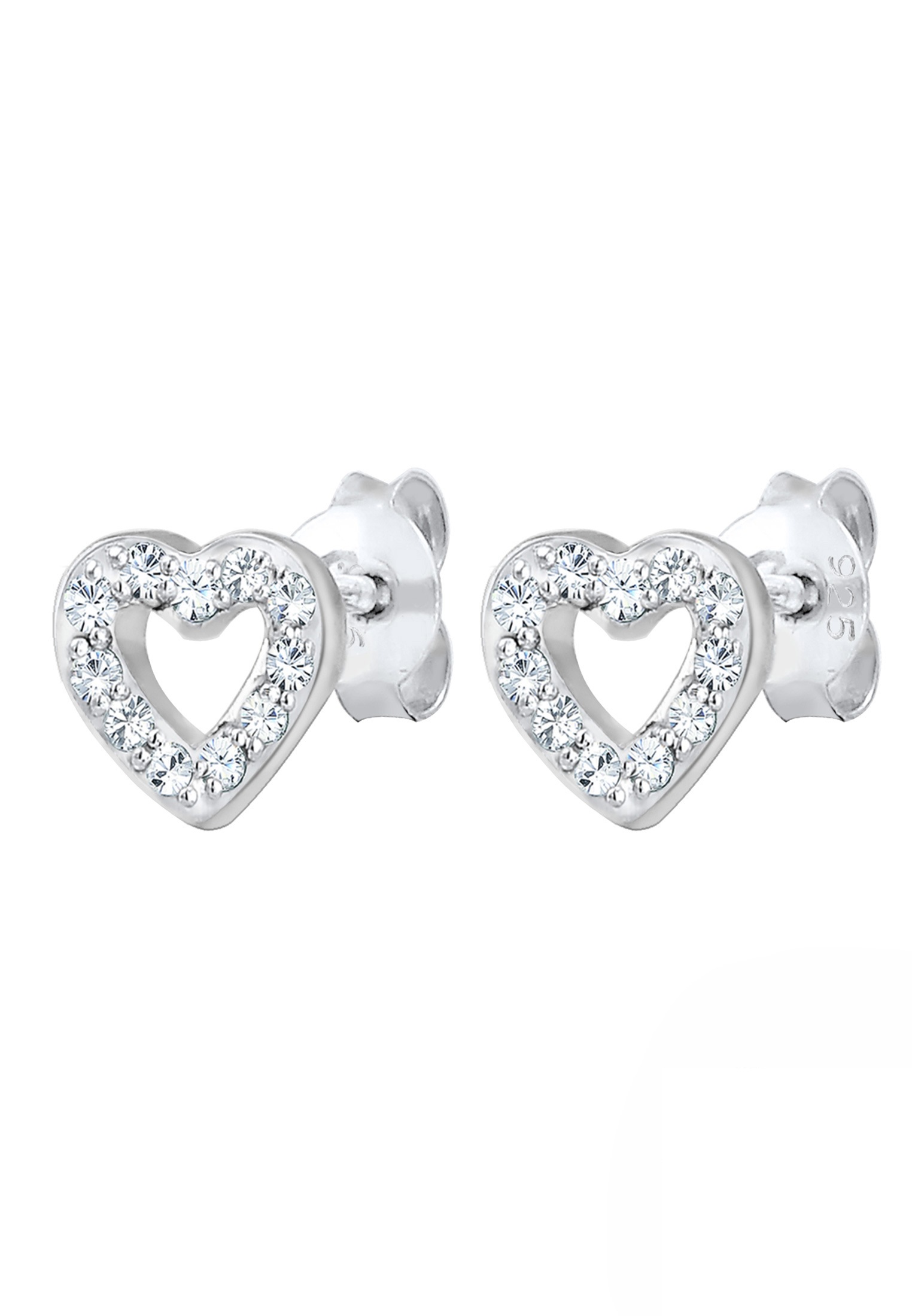 Elli Paar Ohrstecker »Ohrringe Ohrstecker Herz Glas Kristalle Weiß 925 Sterling Silber«