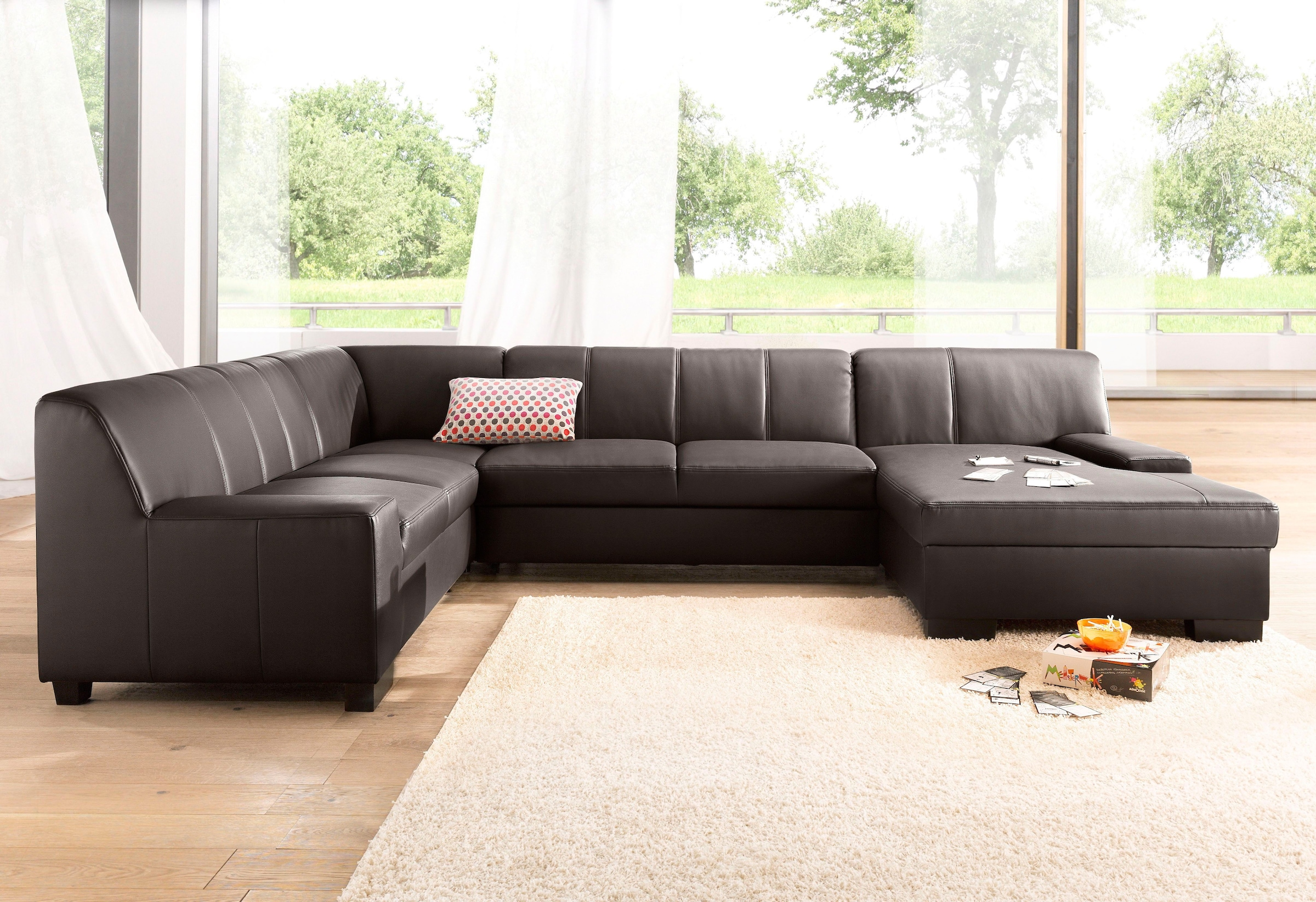 DOMO collection Wohnlandschaft »Norma, mit Kunstleder- oder Lederbezug, viel Platz, zeitlos & elegant«, extrabreite Armlehnen, U-Form, wahlweise mit Bettfunktion