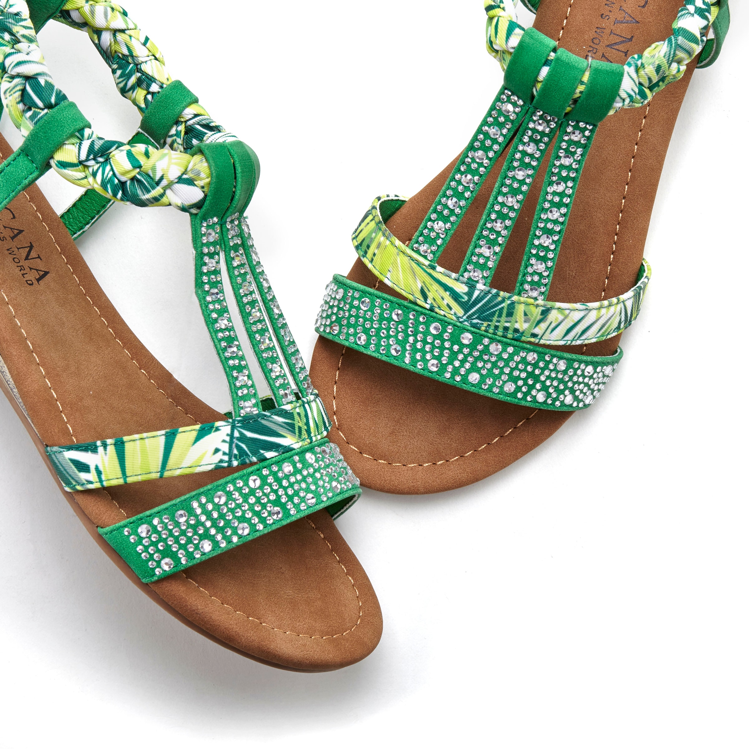 LASCANA Sandale »Sommerschuh, Sandalette,«, mit Verzierung und kleinem Keilabsatz im Festival-Look VEGAN