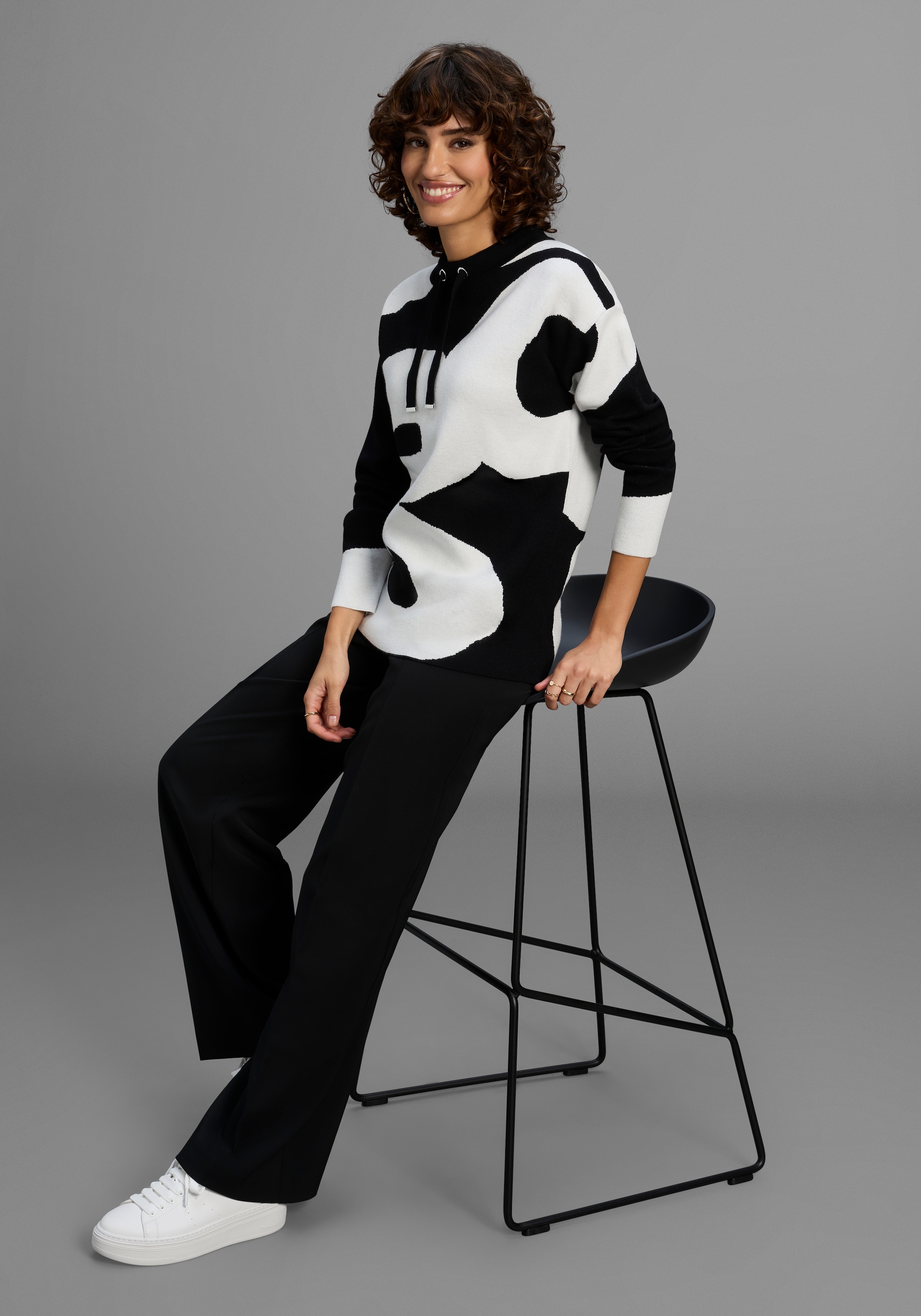 Laura Scott Jacquardpullover kuscheliger Winterstrick mit Muster und Bindebändern - NEUE KOLLEKTION