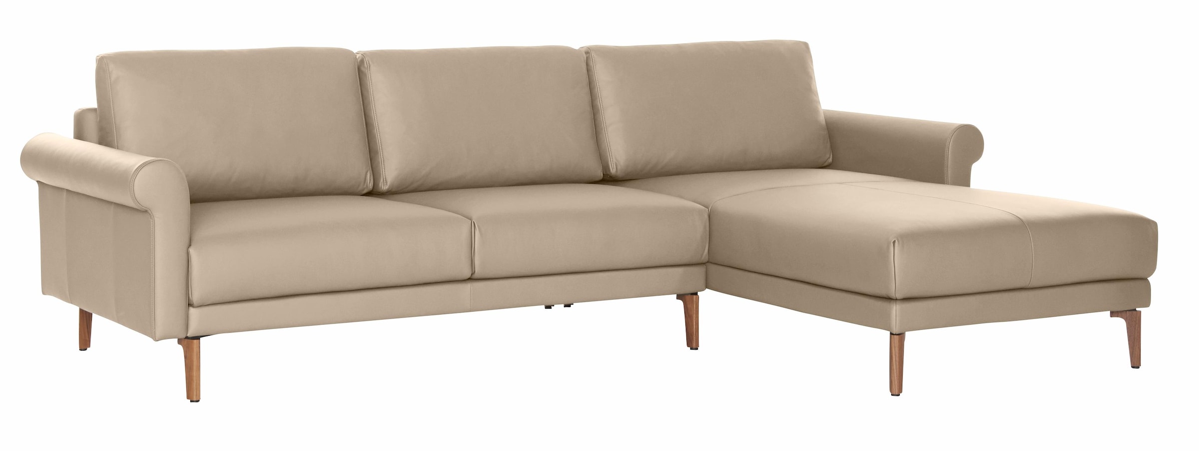 Creation BY ROLF BENZ Ecksofa »CR.450, Designecksofa, L-Form«, Armlehne Schnecke modern Landhaus, Breite 262 cm, Fuß Nussbaum