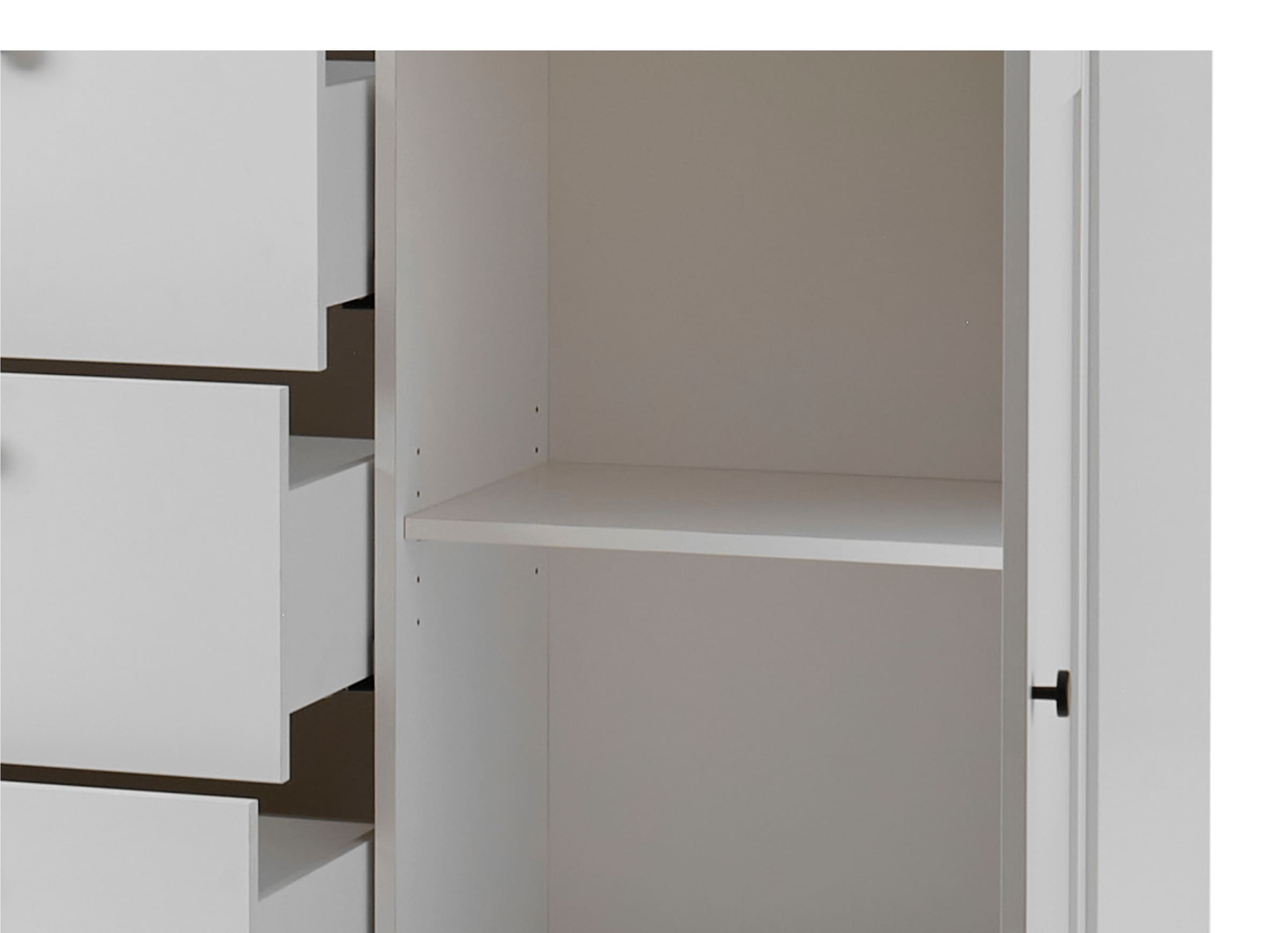 OTTO home Buffet »Brest, Hochschrank im Landhausstil, Schrank, Küchenschrank« schwarze Metallgriffe, viel Stauraum, Glastüren, 164 cm breit