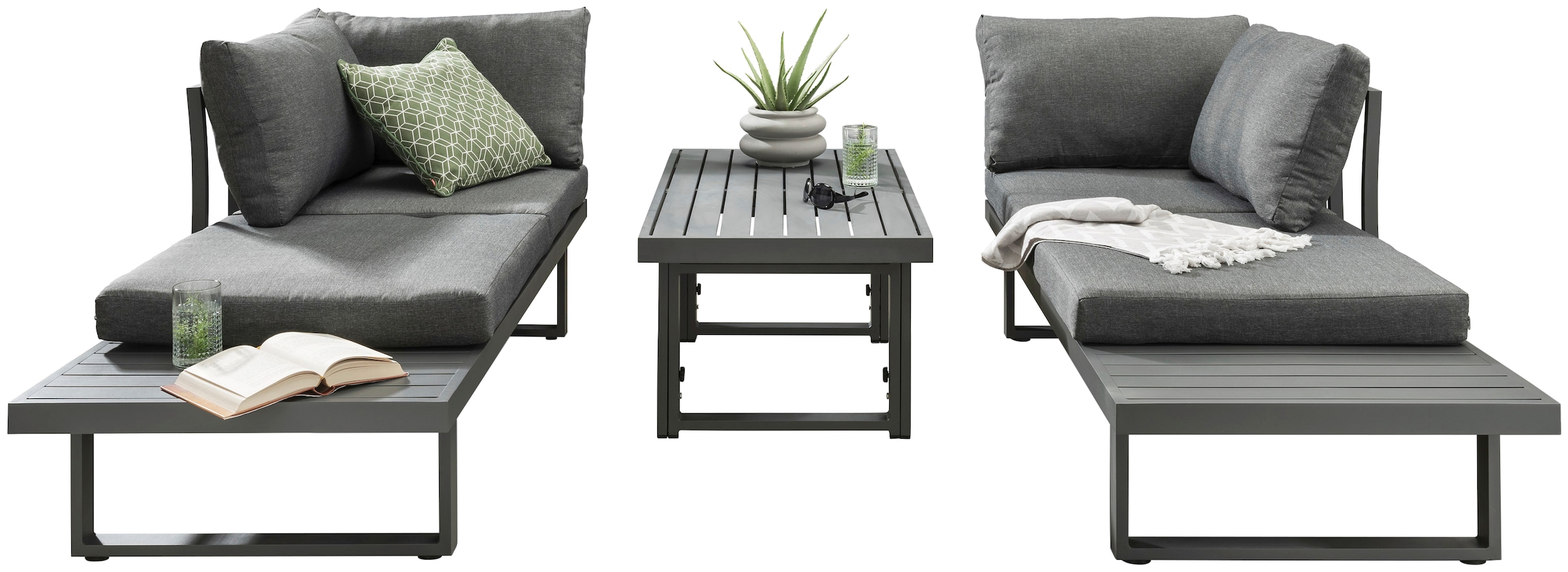 Destiny Gartenlounge-Set »SEA POINT«, (Set, 15 tlg.), Ecklounge, variabel, Tisch verstellb. 110 x 58 x 45/68 cm