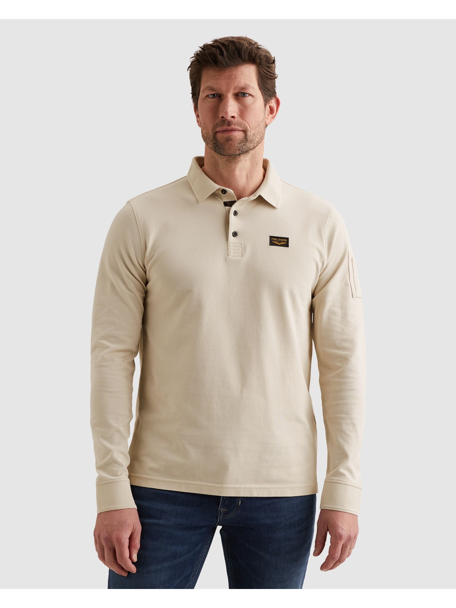 PME LEGEND Langarm-Poloshirt mit Logo Stickerei