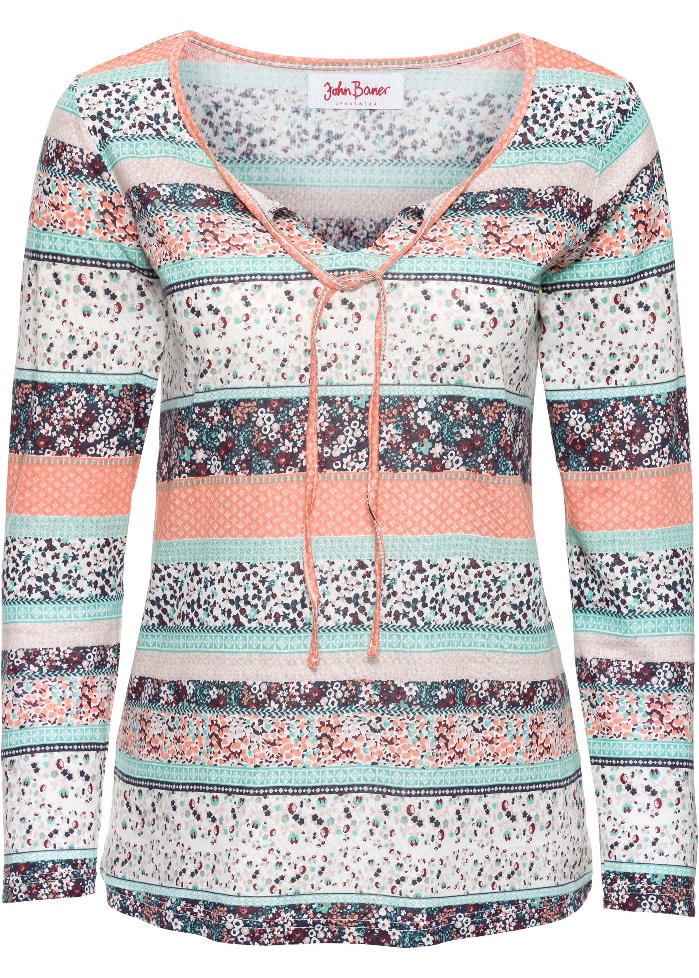 bonprix Tunikashirt Langarm, mit Bindeband am Ausschnitt