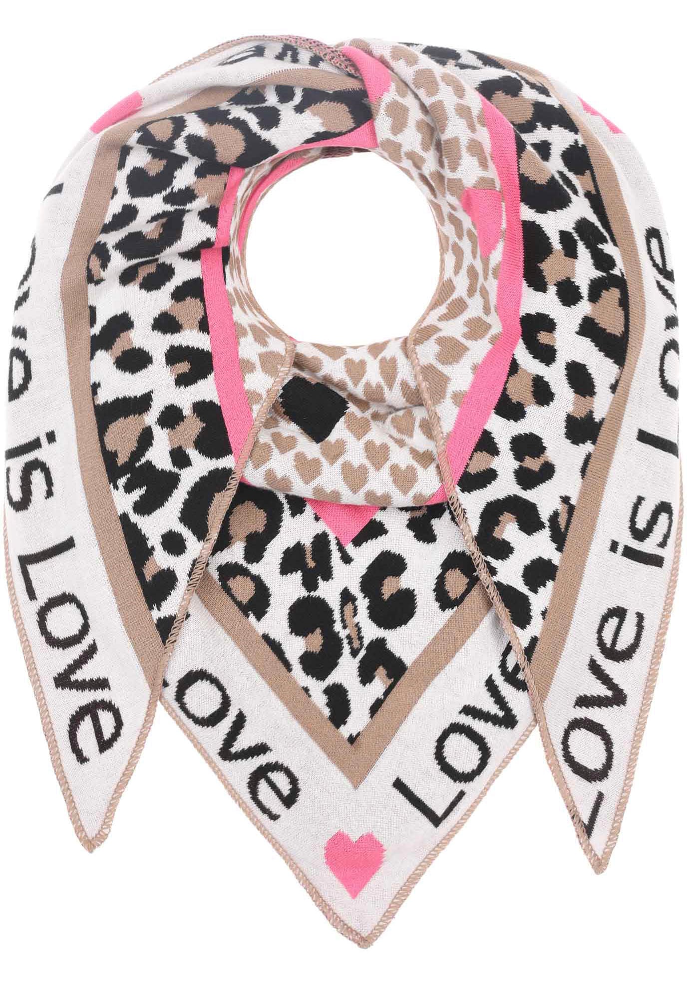 Zwillingsherz, Damen, Dreieckstuch »Love is Love« Feinstrick, Schriftzug, Animal-Muster, wärmend, beige, beige, Dreieckstuch von Zwillingsherz